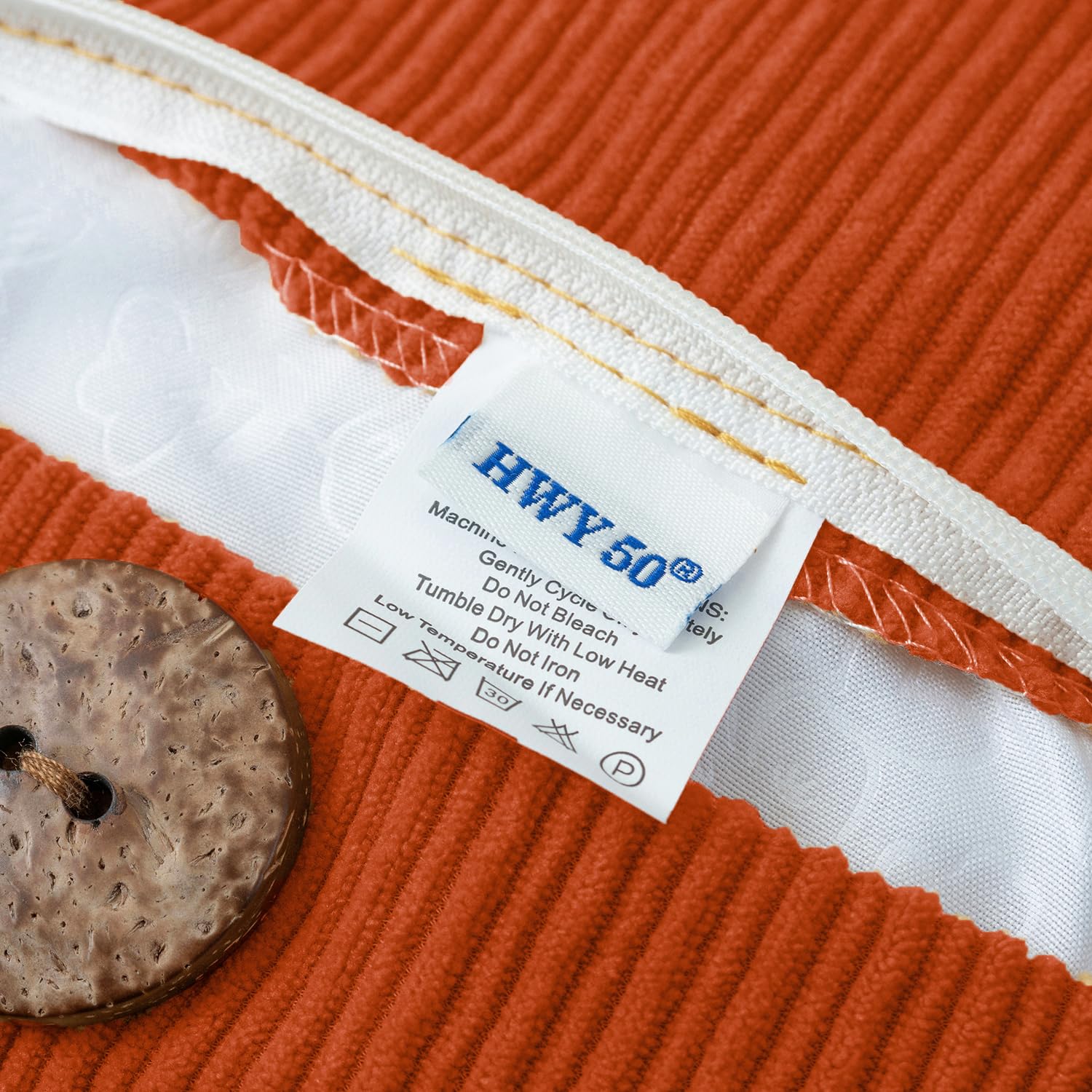 HWY 50 Autumn Burnt Orange Chenille Cushion Covers 45cm x 45cm (18"x18") with Triple Buttons, Set of 2 - Image 2
