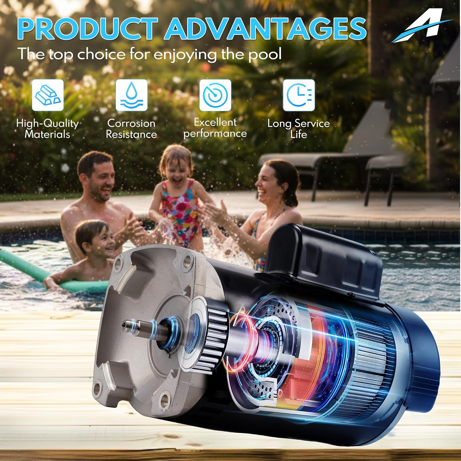 USQ1202 Pool Pump Motor Compatible with A.O. Smith for Century Pool and Spa Pump Motor,2HP,3450 RPM,230V,60HZ,56Y Frame