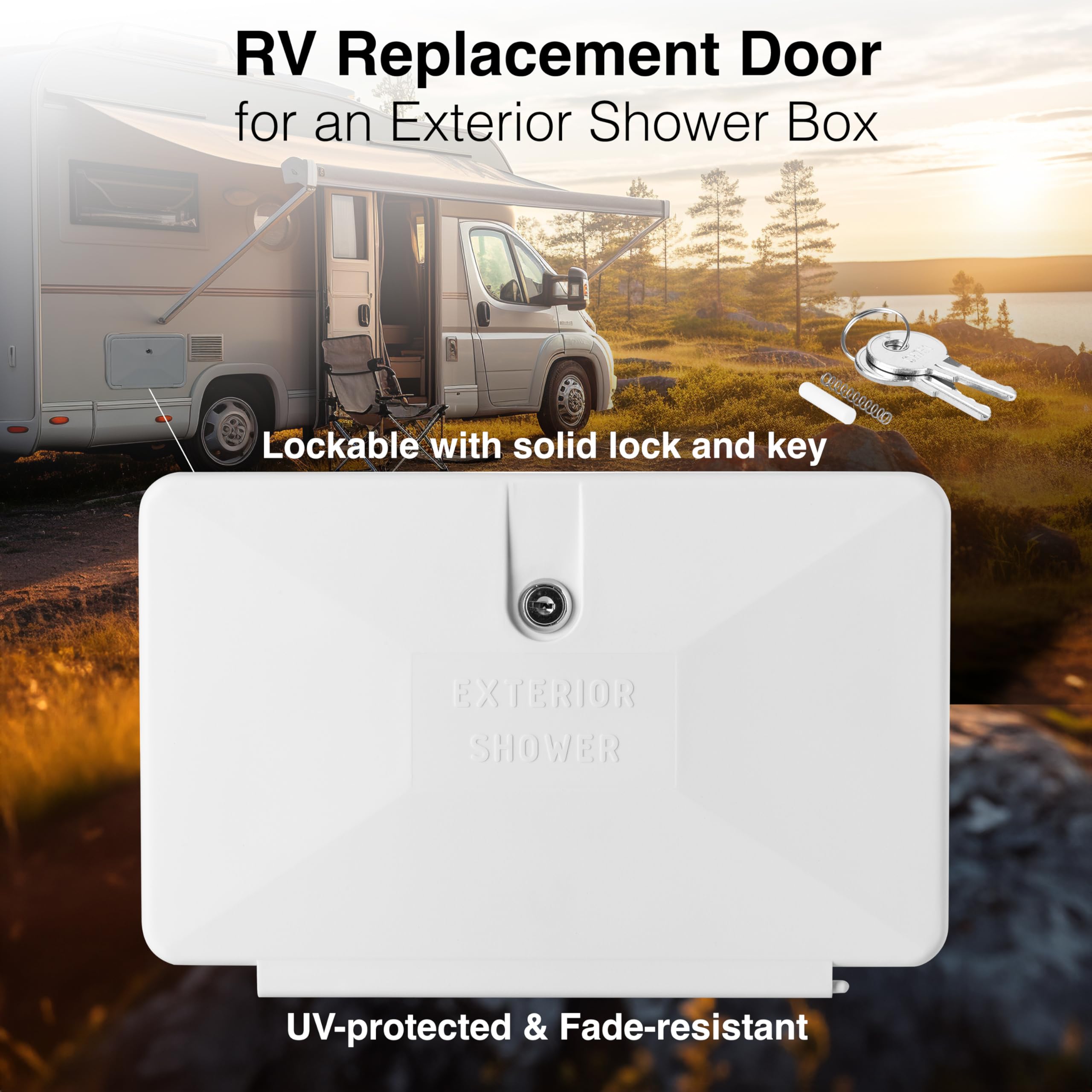 Dura Faucet - Kit de puerta de repuesto con bloqueo para caja de ducha exterior, para cualquier autocaravana, caravana, remolque, quinta rueda (blanco)