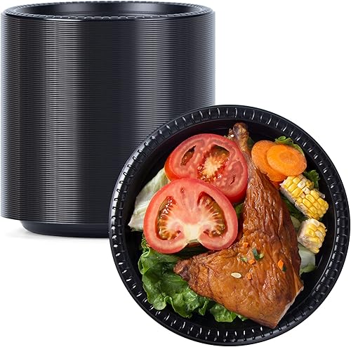 YANGRUI Reusable Plastic Plates  9 Inch 150 Pack Food Grade Meterial BPA Free Black Dinner Plates