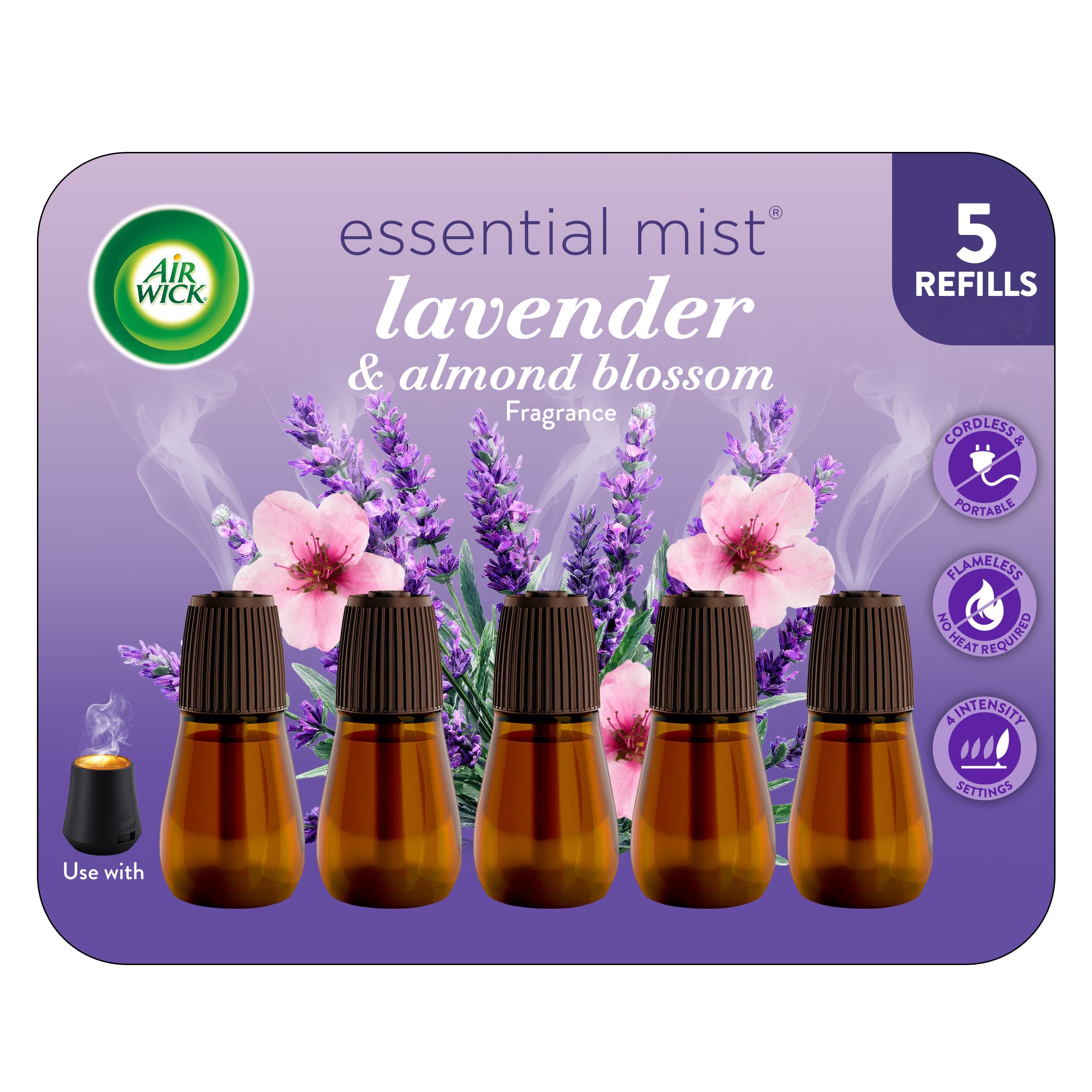 Air Wick Essential Mist Diffuser Oil Refill, Lavender &amp; Almond Blossom, 5Ct