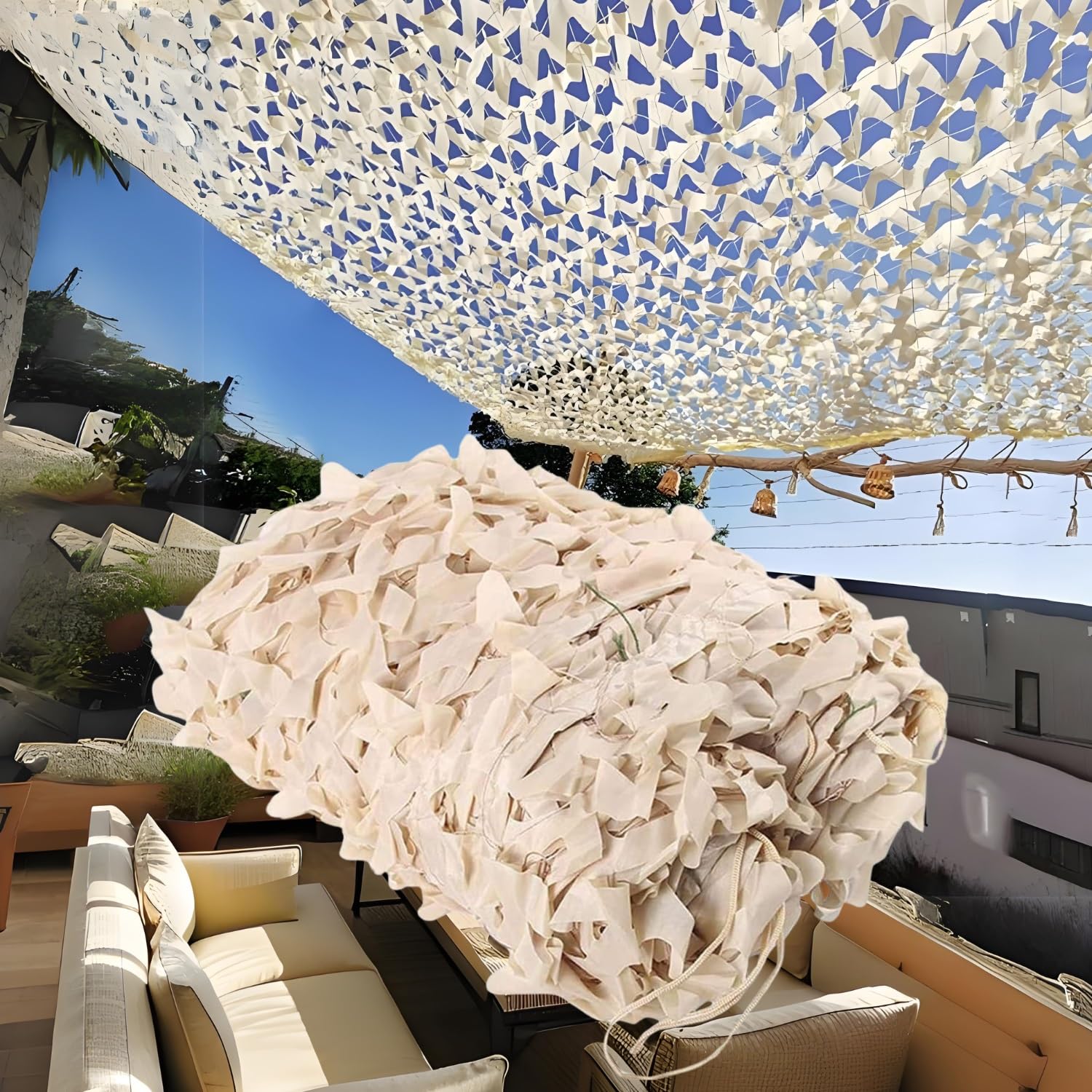 Sonnensegel Wasserdicht Tarnnetz Beige 5.5x8.5m Sonnenschutz Terrasse Armee-Militärnetz Camouflage Netz