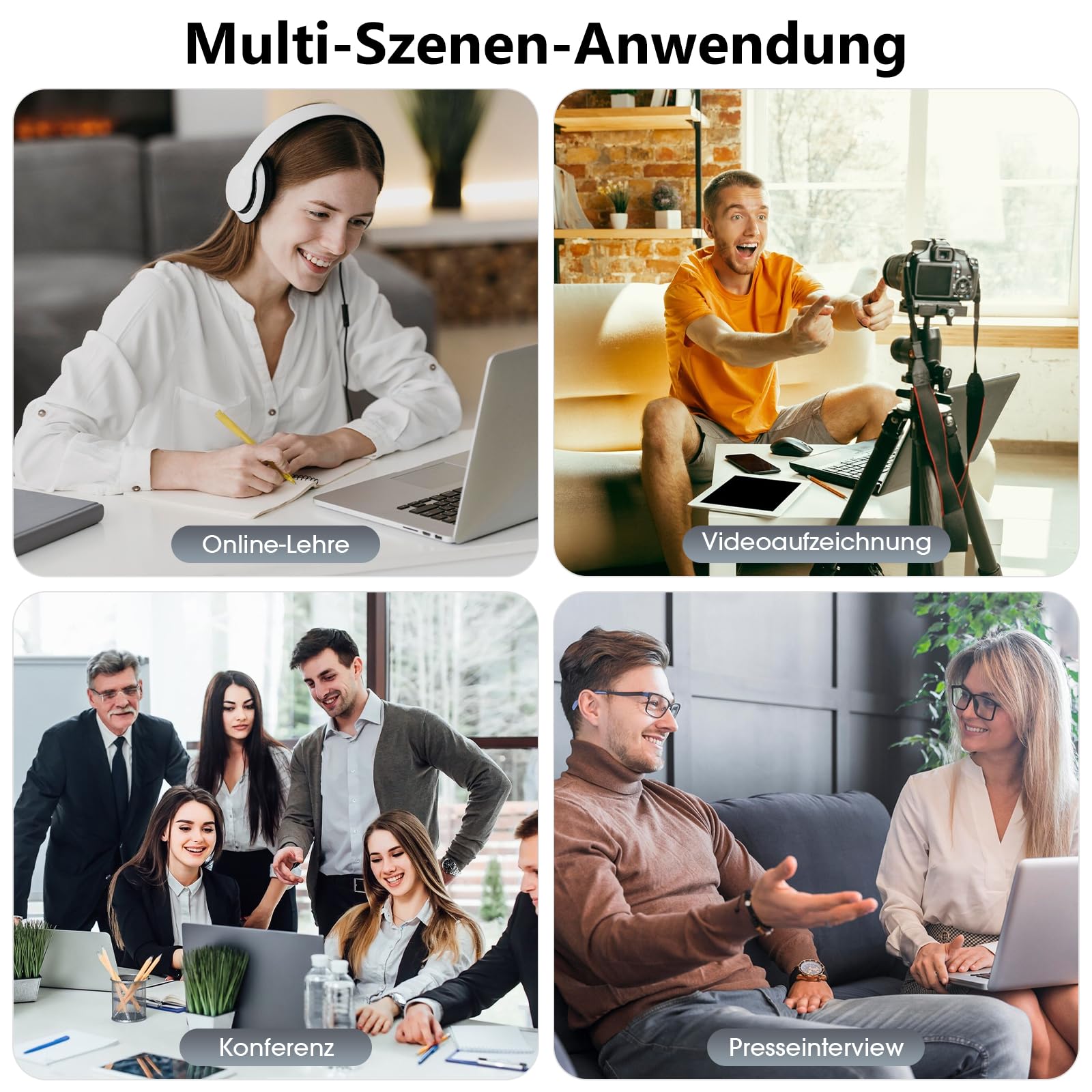 Wireless Lavalier Mikrofon für iPhone/Handy/Kamera/Computer - 4 in 1 Ansteckmikrofon Kabellos für Videoaufzeichnung, Live-Streaming, Vlog, TikTok