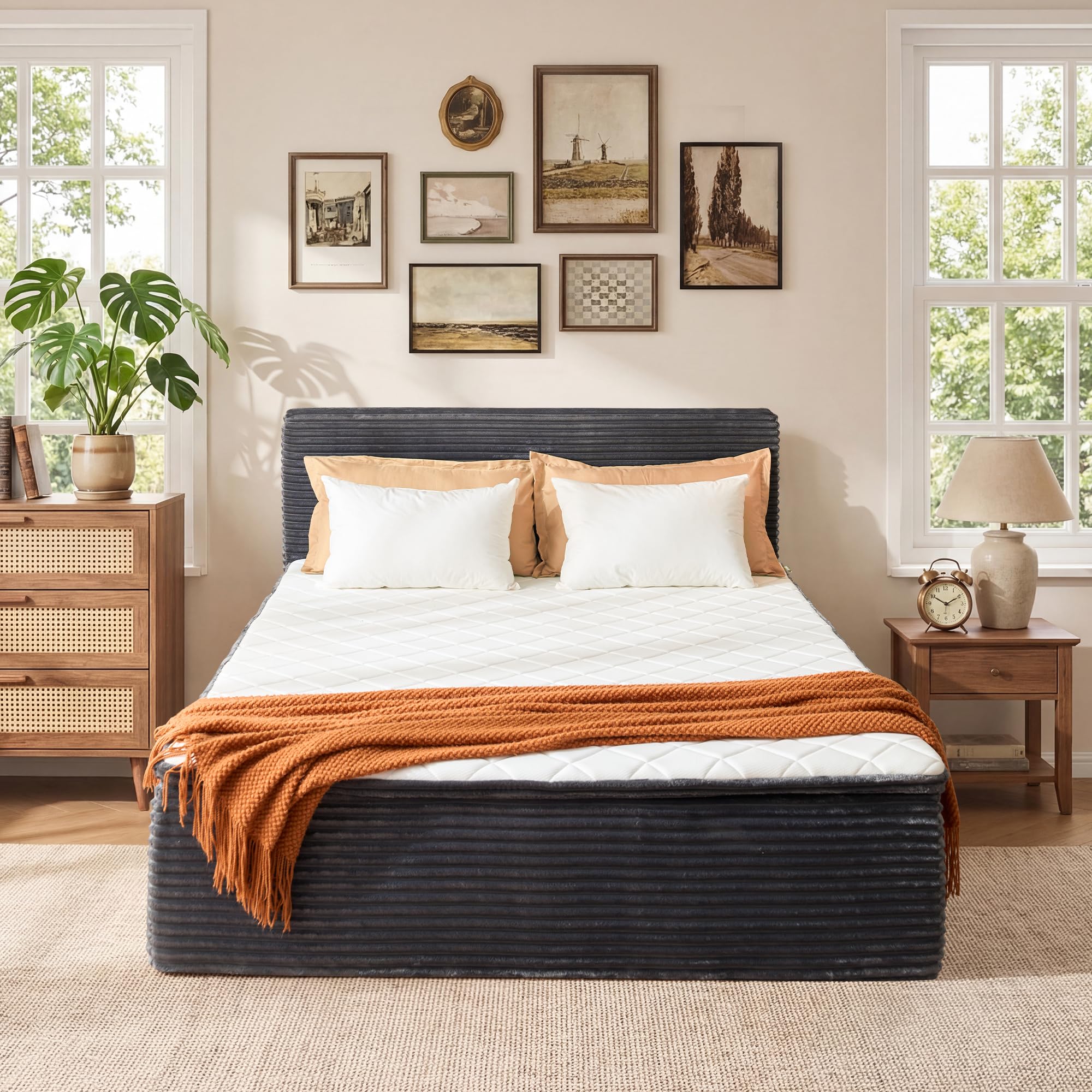 ovios Queen Boneless Bed Frame with 16 inch Memory Foam Mattress