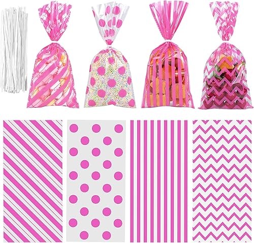 Miniatura 8 de Aneco Paquete de 100 bolsas de celofán rojo, bolsas de plástico para caramelos, bolsas de regalo, bolsas de regalo con lazos giratorios para San