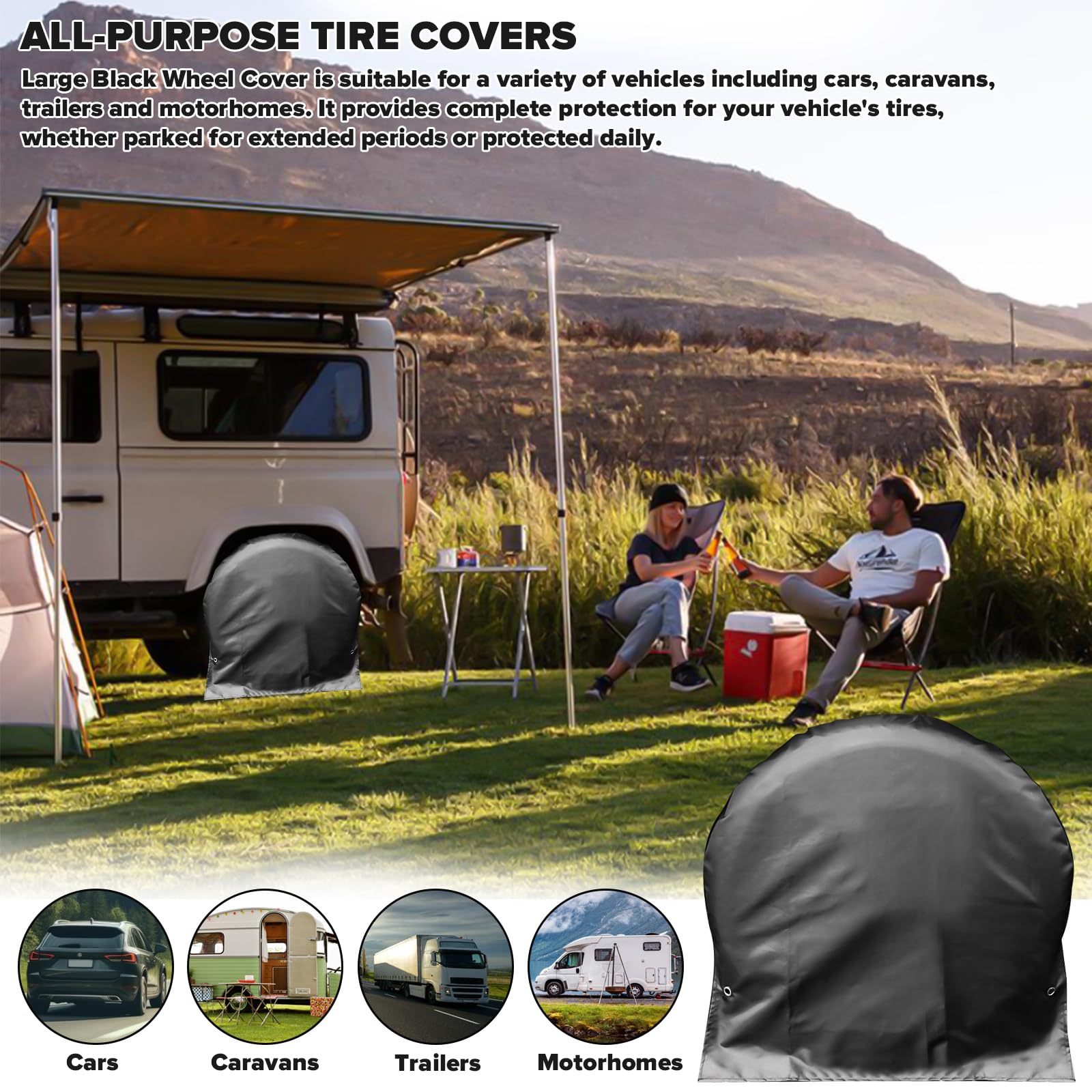 Raxfekro 2 copricerchi per roulotte, camper, colore nero (72,5 x 72,5 cm), adatto per auto, rimorchi