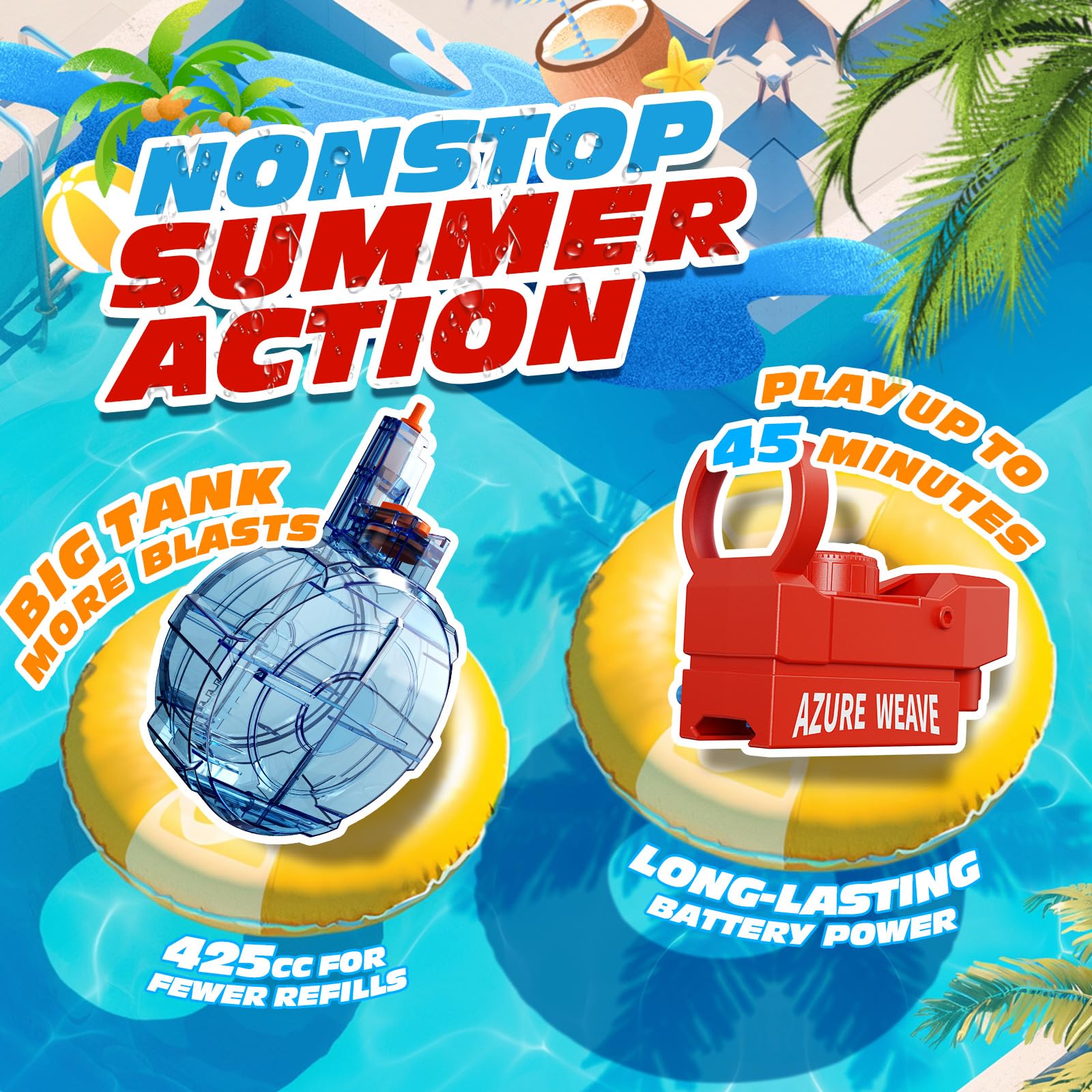 Tecnock 2026 Pistolas de Agua Eléctricas, Pack de 2 Pistolas Automáticas Recargables con Luz en la Boquilla, Alcance 8–10 m, Juguetes de Agua para Niños y Adultos, Piscina, Playa y Jardín