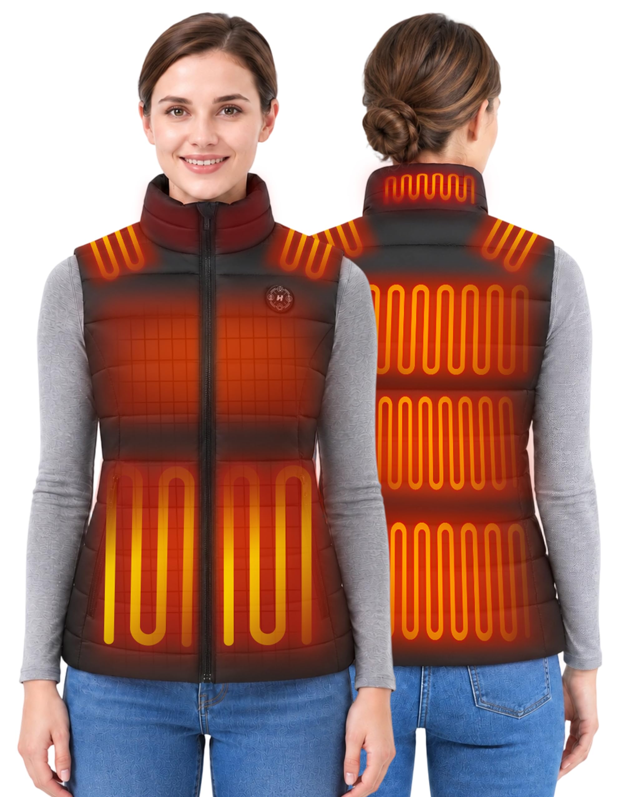 HOOHEAT Heated Vest for Women With Battery Pack Included 16000mAh Outdoor | 15 Heating Zones, 3 Heating Modes, Independent Precise Control, Lightweight, for Winter Hiking Cycling Camping Skiing Travel