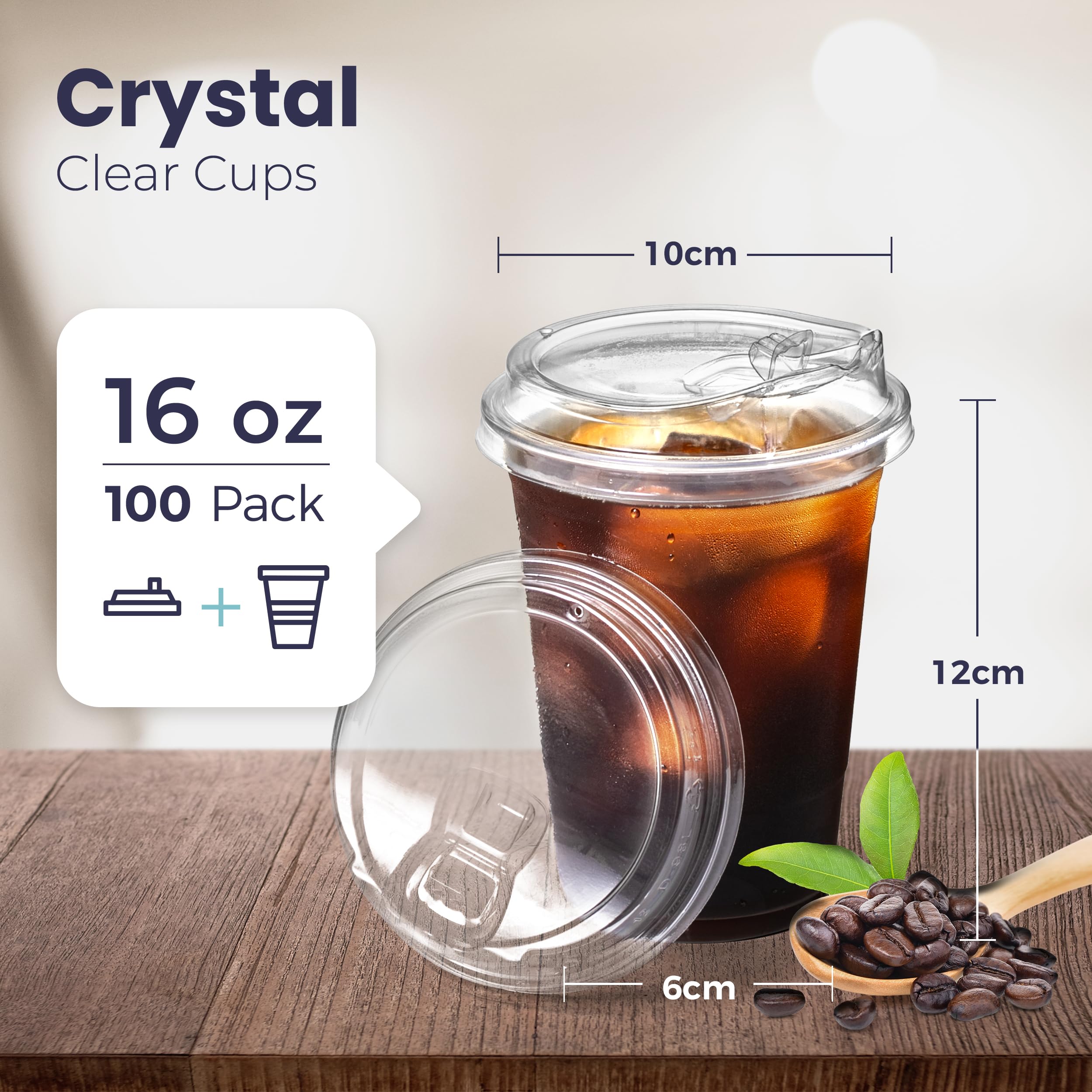 Fit Meal Prep Confezione da 100 bicchieri in plastica trasparente da 473,6 ml, con coperchi senza cannuccia, usa e getta, per caffè freddo, frullati, bibite, bevande fredde, bevande fredde