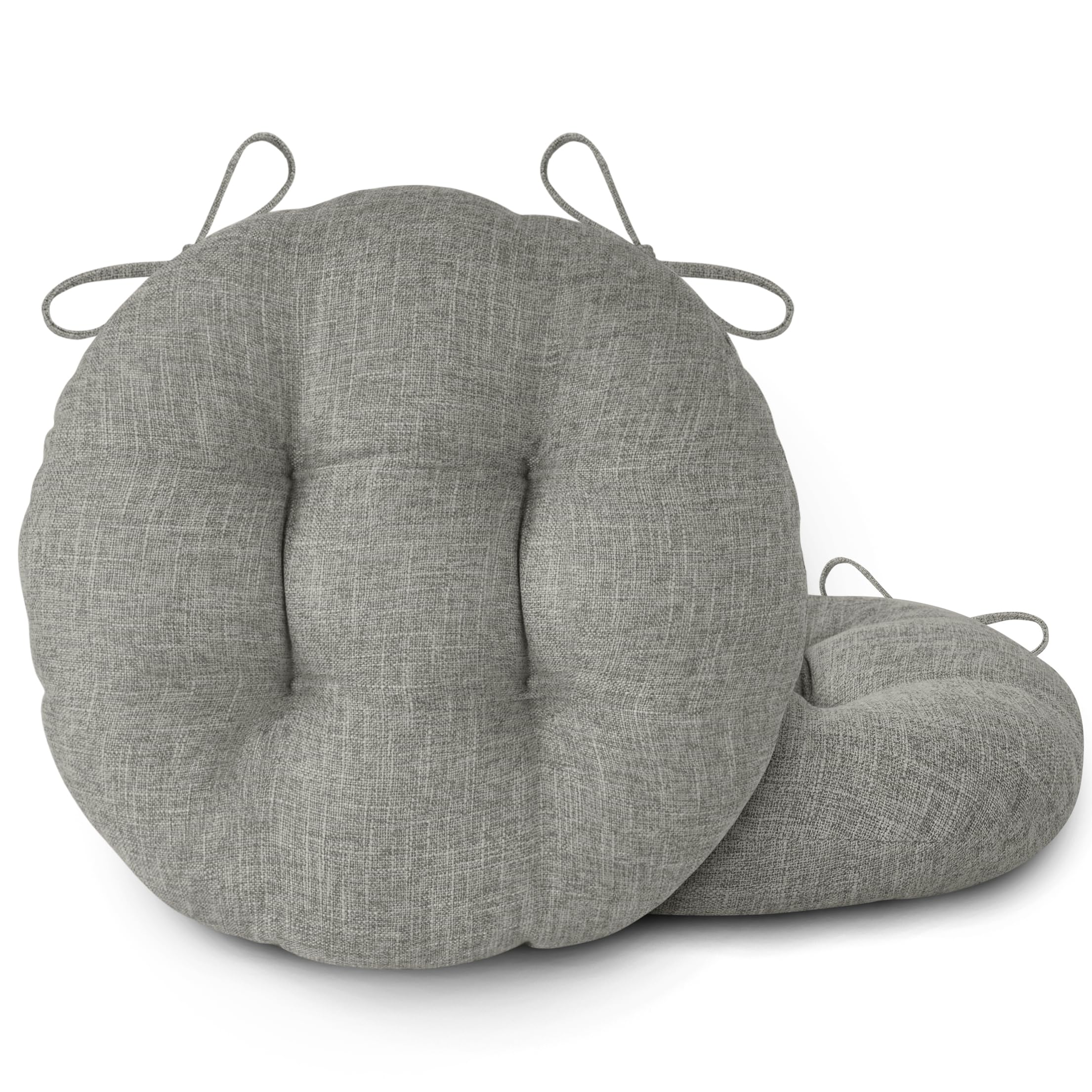 FlyGulls Round Dining Chair Cushions with Ties Set of 2,40X40cm Light Grey