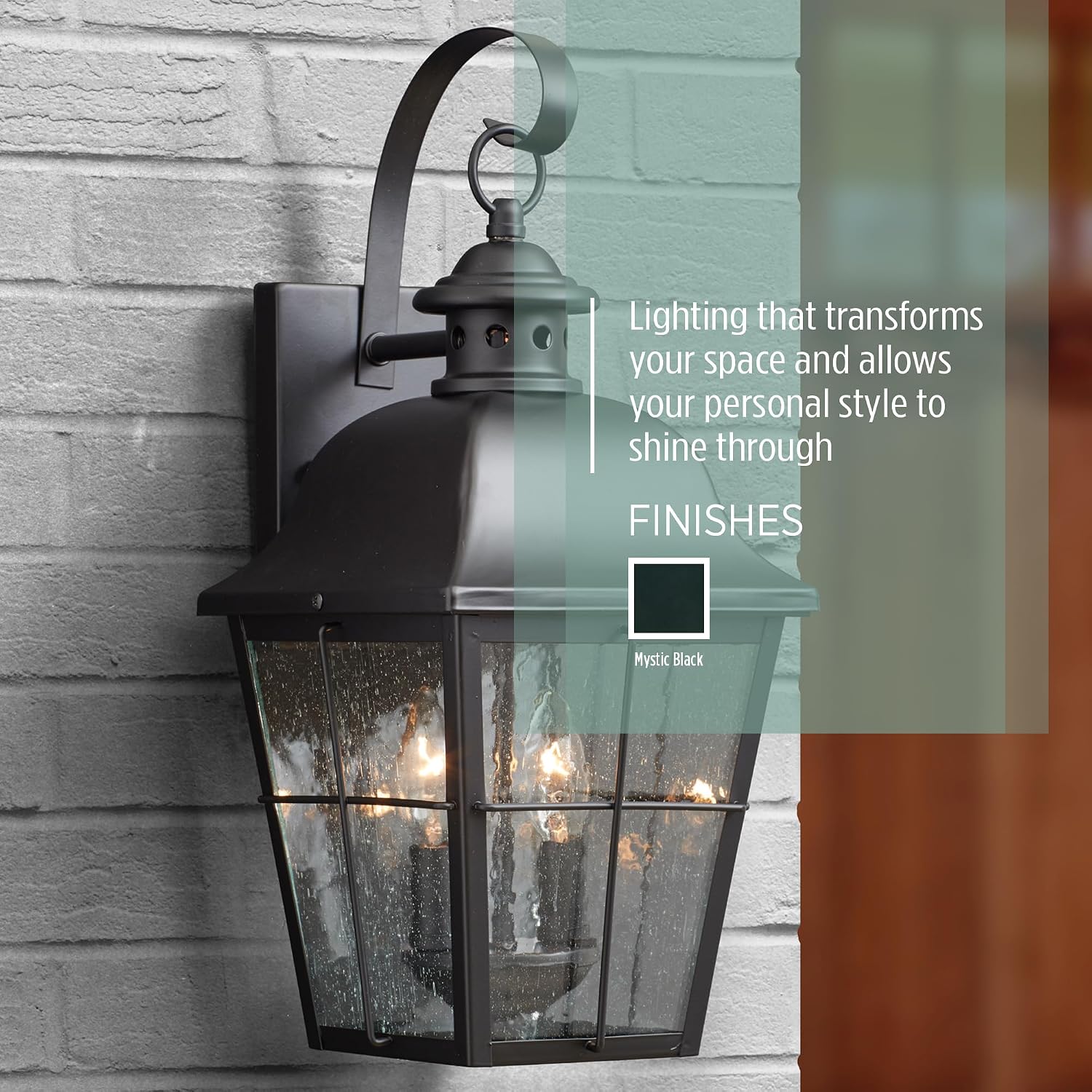 Quoizel Millhouse Outdoor Wall Lantern, 27 Inch, 4-Light Mystic Black Traditional Wall Sconce, Clear Seeded Glass, 60W, Exterior Wall Lantern Fixture, Outside Lights for Patio, Porch, Garage or Yard