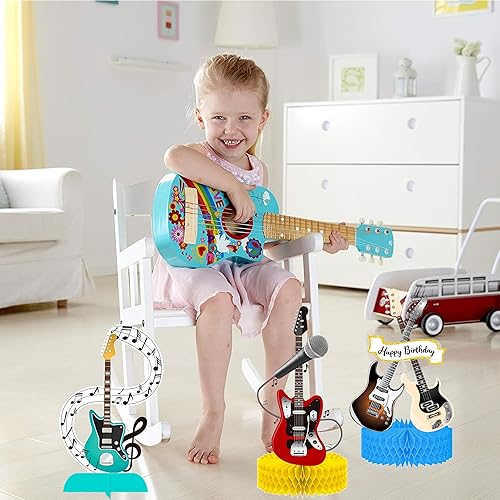 Miniatura 7 de Centros de mesa de nido de abeja para guitarra musical, 13 piezas, para fiesta de cumpleaños, decoración de mesa de guitarra de rock, decoración de