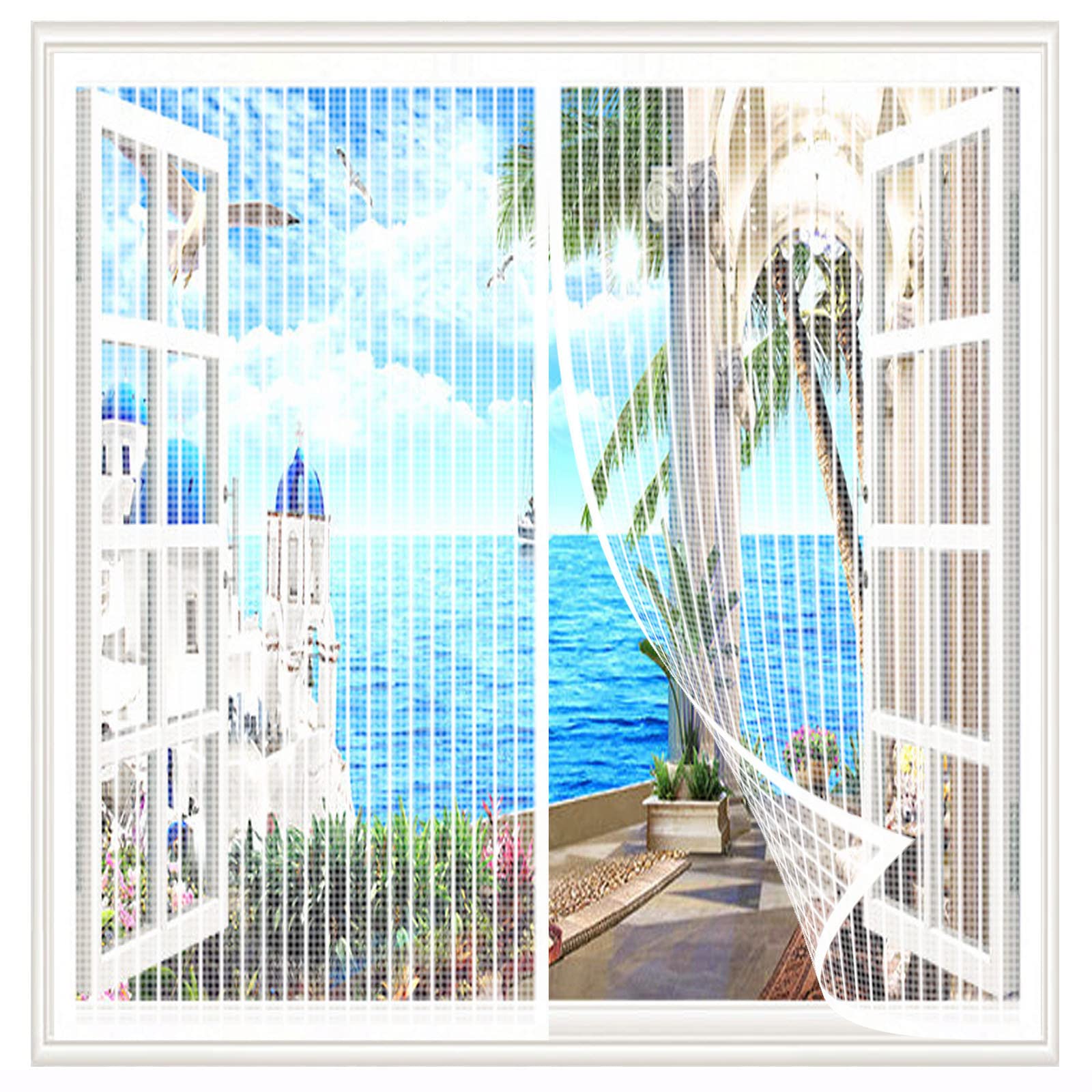 Magnetic Fly Screen Window,80x140cm(WxH) Insect Mesh Mosquito Net for Windows,Window Fly Screens Mesh Easy Installation Prevents Insects/Flies/Mosquitoes from Entering The Room,White-b