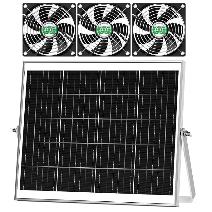 Solar Greenhouse Fan 3 Kit, 30W Large Solar Powered Exhaust and Intake Fan Outdoor Waterproof, Stron...