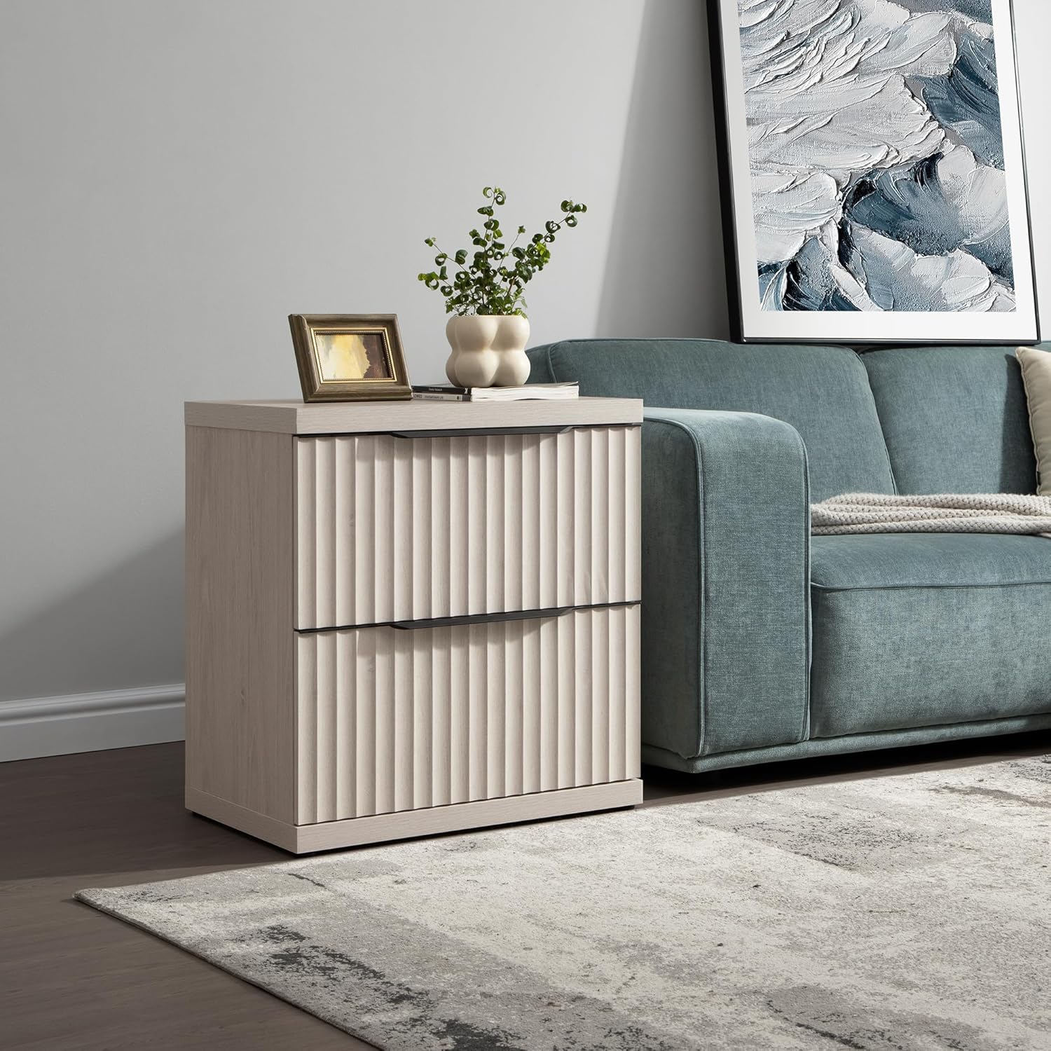 SICOTAS Fluted Night Stand Set 2 - Modern Nightstand with 2 Large Drawers, 22 Inch Wide Bedside Table for Bedroom, Mid Century Bed Side Tables Bedroom, White Alder