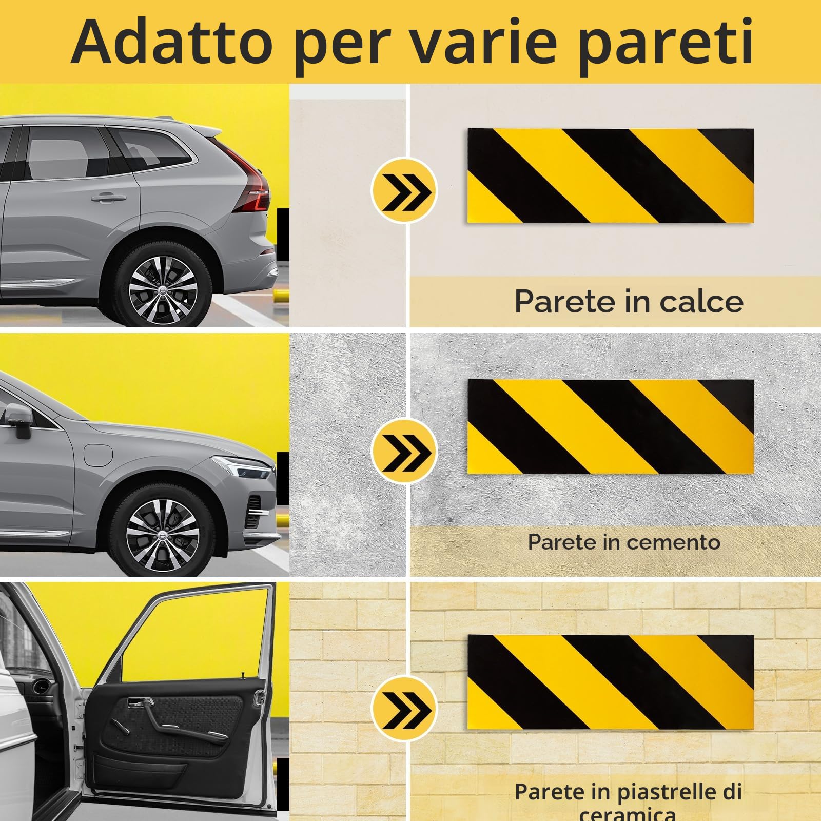 6 Pezzi Paracolpi Garage, 30 x 10 x 1.8 cm Gommapiuma Adesiva, con Forte Retro Autoadesivo, Protezione Porte Auto e Paracolpi Muro, per Paracolpi Garage Auto da Muro, Parcheggi
