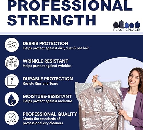 Miniatura 4 de Plasticplace Bolsas transparentes para ropa, bolsa de plástico para abrigos, 1.0 mil 21 x 4 x 54 pulgadas (50 unidades)