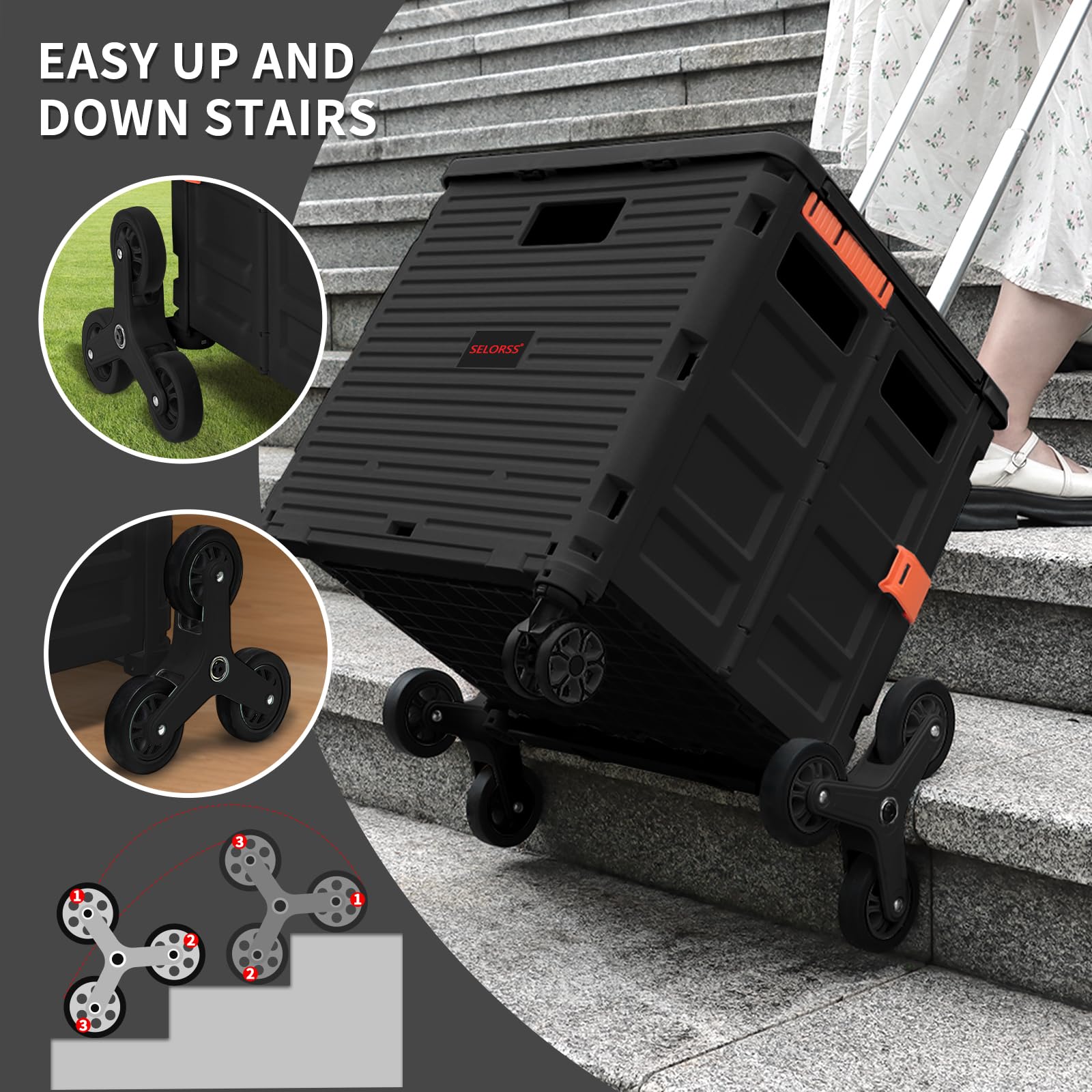 LexonElec x SELORSS 1 Paire de Roues de Remplacement Haute Résistance pour Escaliers - Roues Triangulaires Résistantes à l'Usure pour Chariot de Courses Pliable - Comprend Outil d'Installation