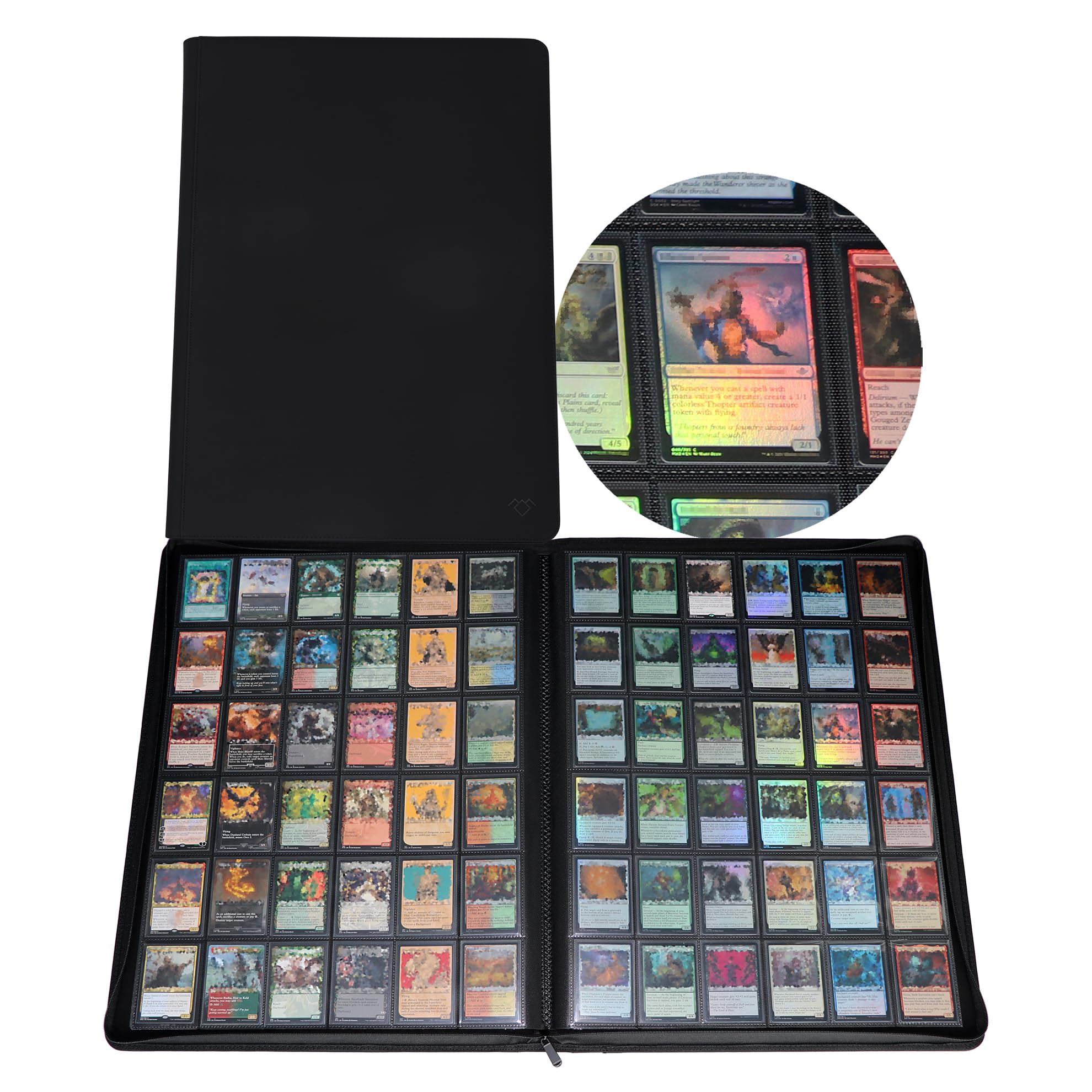 Raccoglitore per carte collezionabili senza anelli a 36 tasche, contiene 2304 carte, pagine nere a caricamento laterale, album da collezione con cerniera per TCG e carte sportive