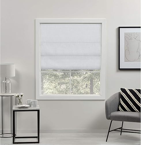 Exclusive Home Acadia - Persiana romana 100% de poliéster opaco, 23 x 64 pulgadas, color blanco