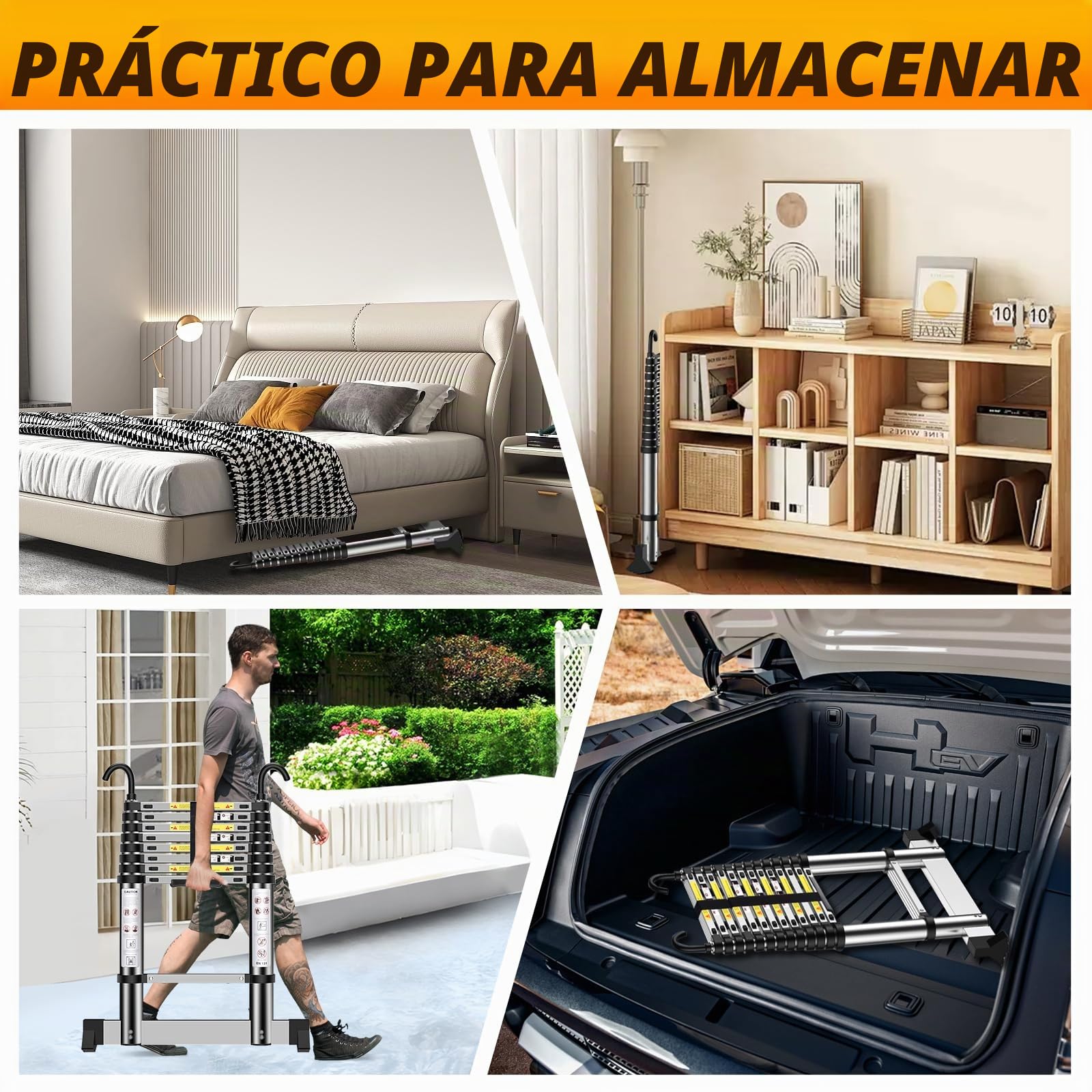 Escalera TelescóPica 6,2m, Escalera Extensible con Ganchos, Varias Posiciones, para Reparaciones Domésticas, Almacenes y Trabajos de Jardinería