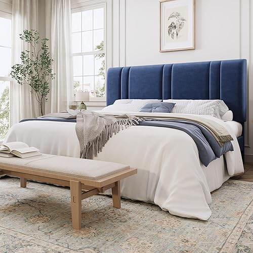 Miniatura 9 de SHA CERLIN Base de cama de plataforma de tamaño matrimonial, cama tapizada de terciopelo con cabecera ajustable, diseño capitoné de canal vertical,