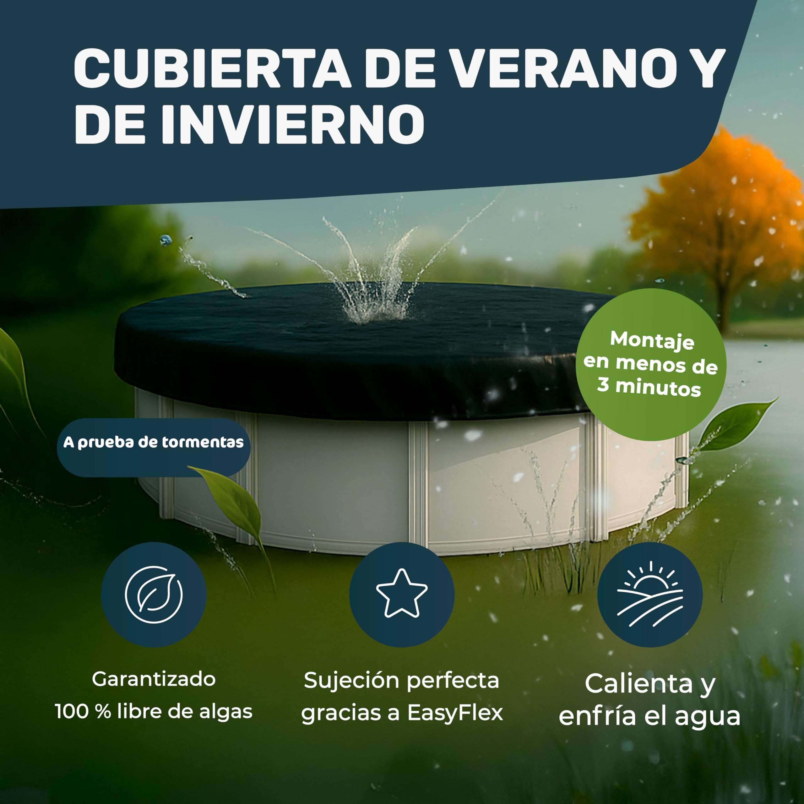 Cubierta para Piscina Ø320-420 cm | Kit EasyFlex con Lona 5x5 m