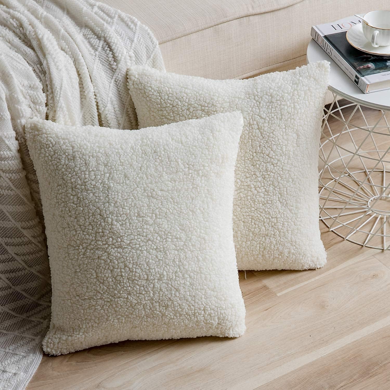 Decorative Luxury Faux Curly Wool Fur Cushion Covers Soft Wool Short Fur Square Throw Pillow Cases Cushion Covers 10x10 (1) Sherpa Fur Cover-image-0