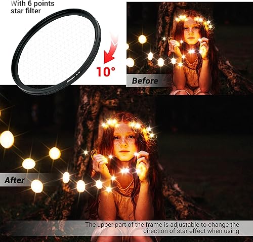Miniatura 6 de PROfezzion Kit de filtro de estrella de 2.441 in, 3 piezas de filtro de estrella ajustable para Sony E 0.394-0.709 in f4 OSS, Nikon Z DX 1.969-9.843
