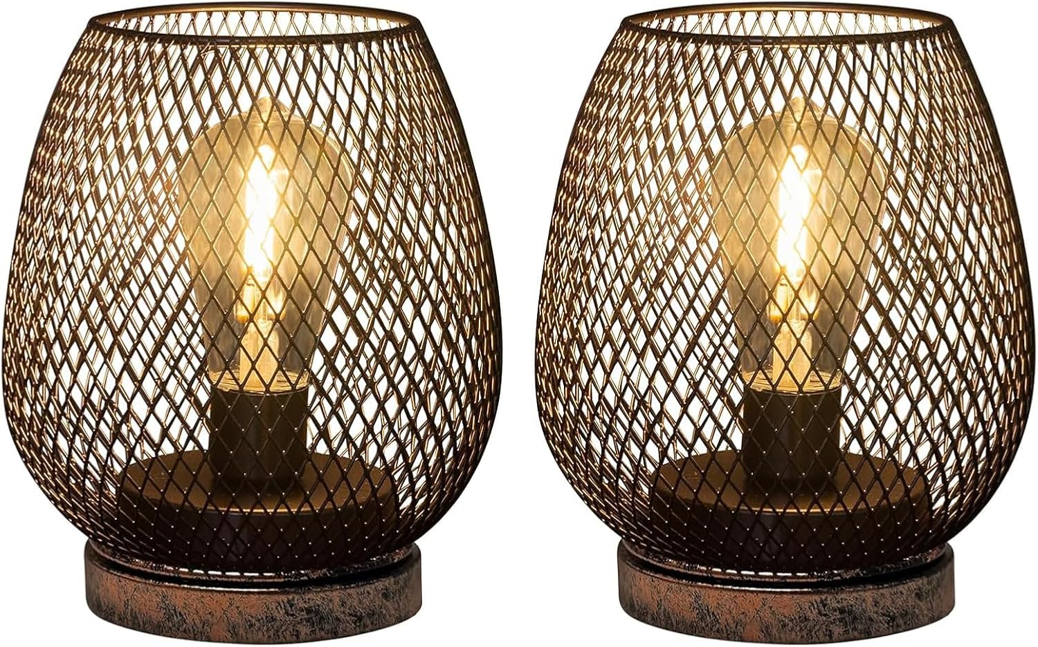 2 Pack Battery Operated Lamp Outdoor Table Lantern,Metal Cage Cordless Lamps with LED Bulb for Weddings Parties Patio Events Indoor Outdoor Patio Bedroom Living Room(Bronze)
