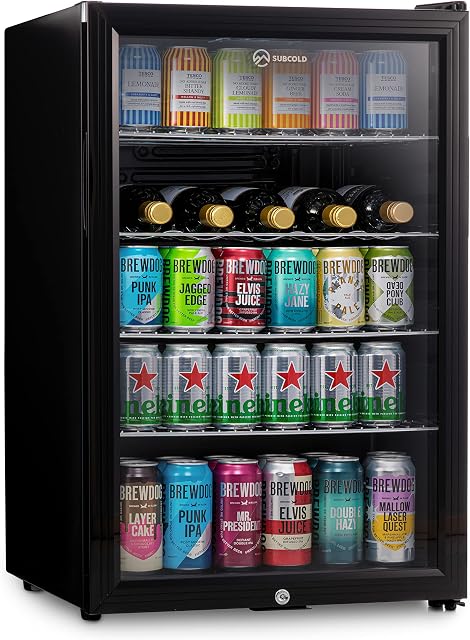Subcold Super115 LED - Under-Counter Fridge | 115L Beer, Wine & Drinks Fridge | LED Light + Lock and Key | Energy Efficient (Black)