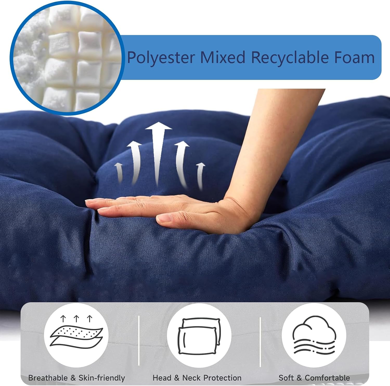 FLYMEI Egg Chair Cushion, Memory Foam Hanging Egg Chair Cushion Replacement, Indoor Outdoor Hammock Basket Swing Cushion with Headrest, Blue