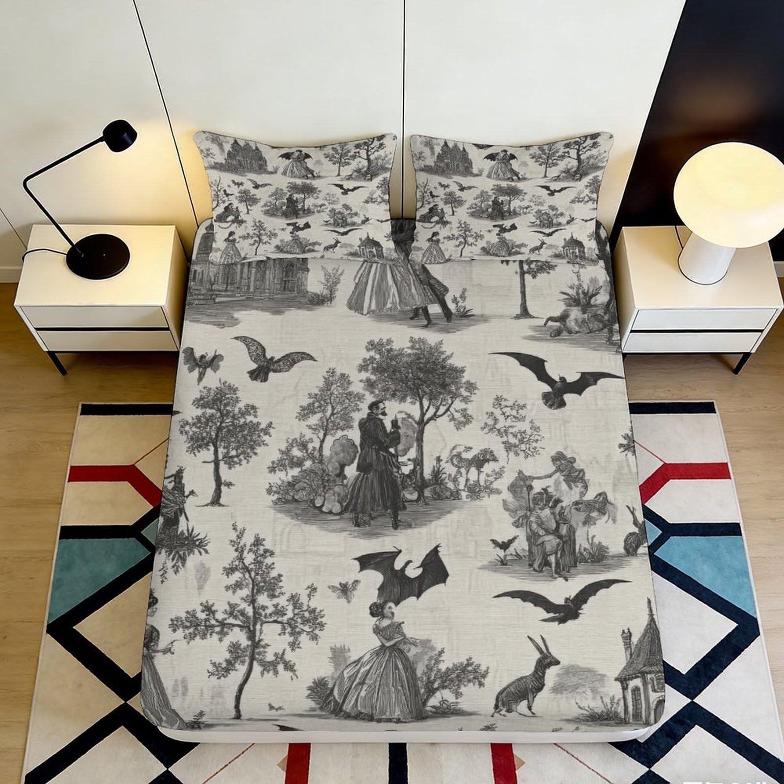 Scenic Decor 3D Printed Fitted Sheet Microfiber soft touch, wrinkle resistant, guest room bedding, anti-slip, washable, artistic landscape pattern 90x200x25cm