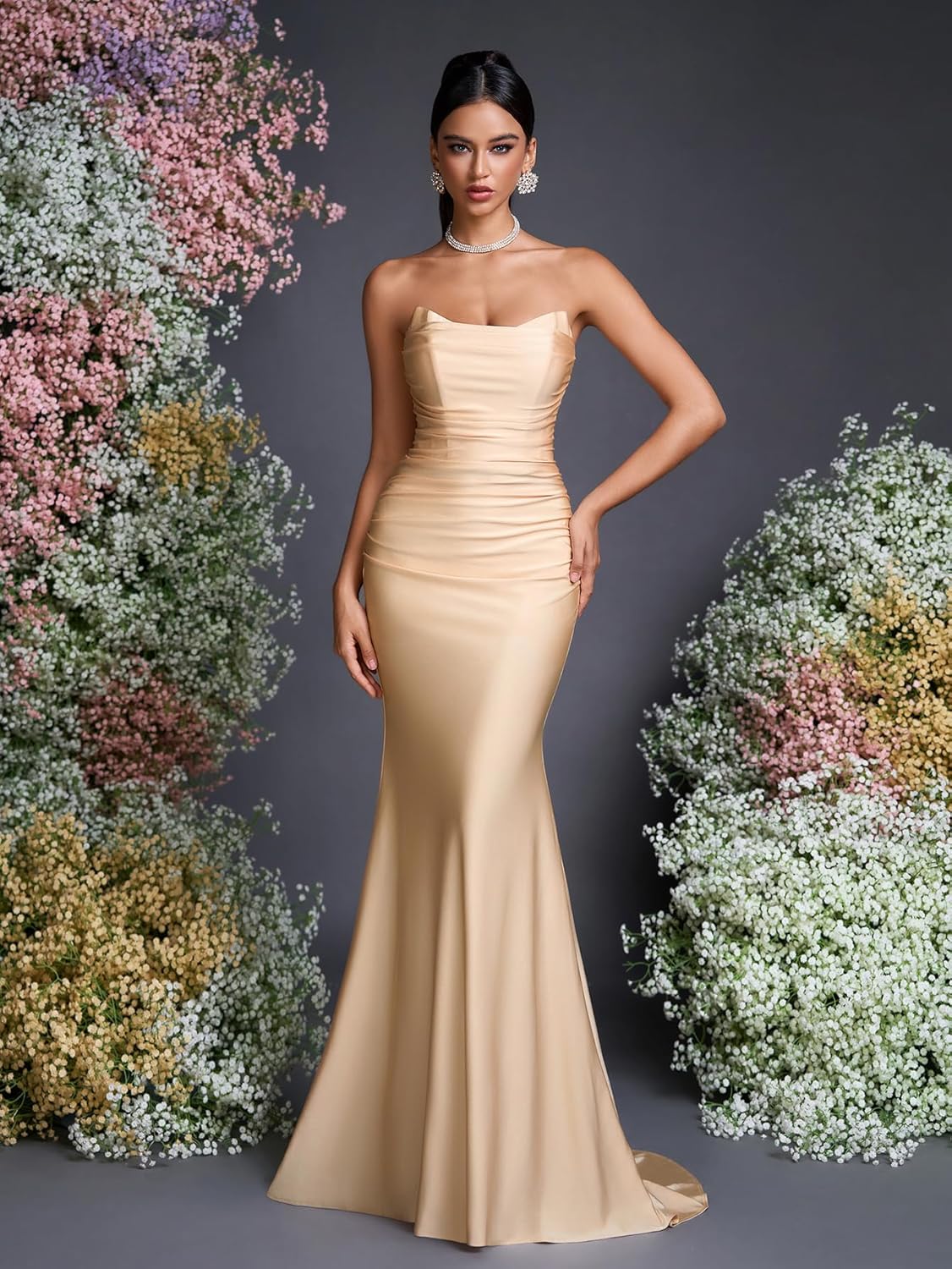 Women's Cocktail Dresses Elegant Black Strapless Slit Mermaid Evening Dresses for Wedding Guest - Image 2