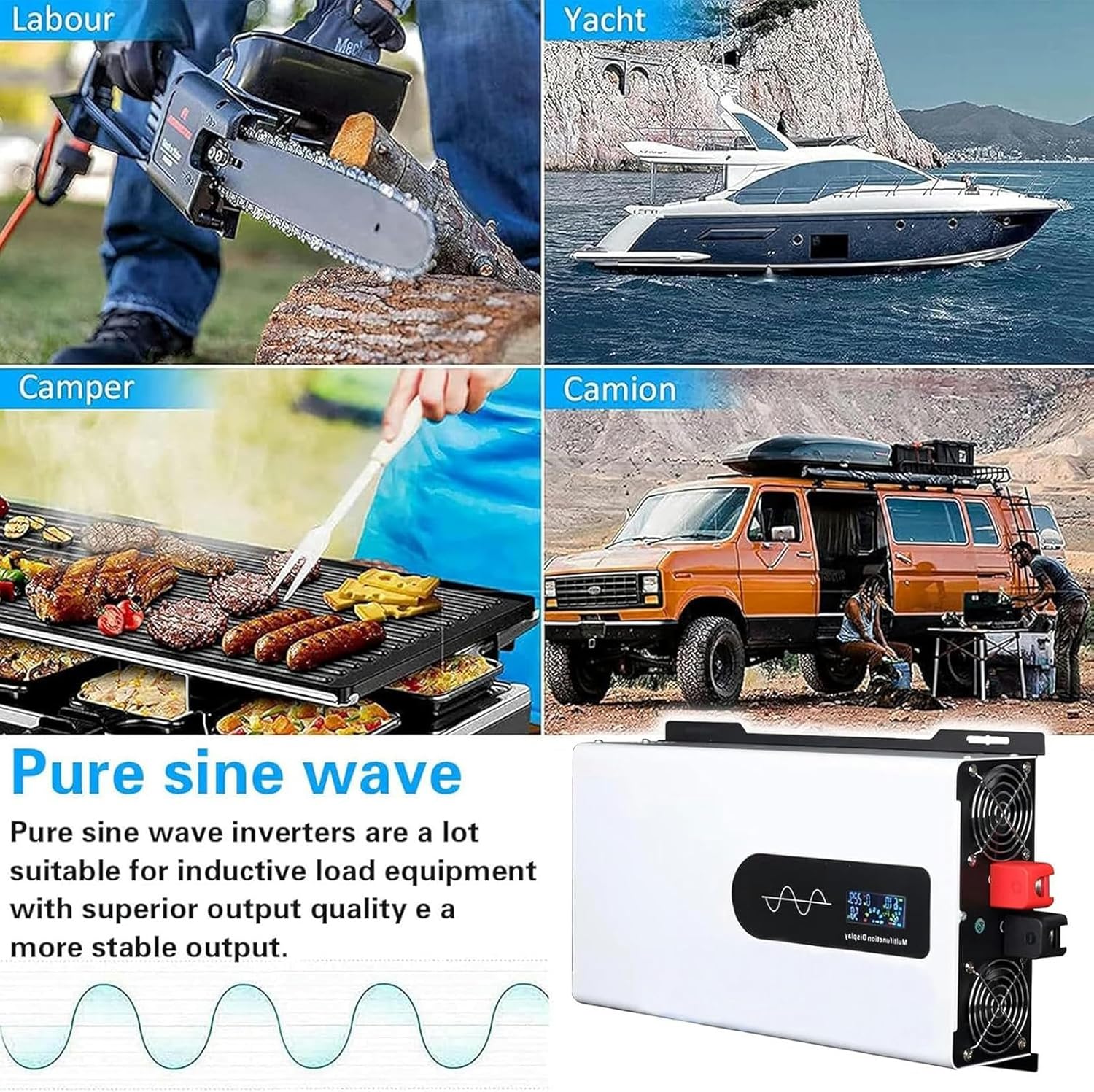 5000W Pure Sine Wave Power Inverter 12V 24V 48V 60V 72V DC to 110V 220V AC Voltage Converter with LCD Display, for Home/RV/Truck/Car/Camping/Solar~/