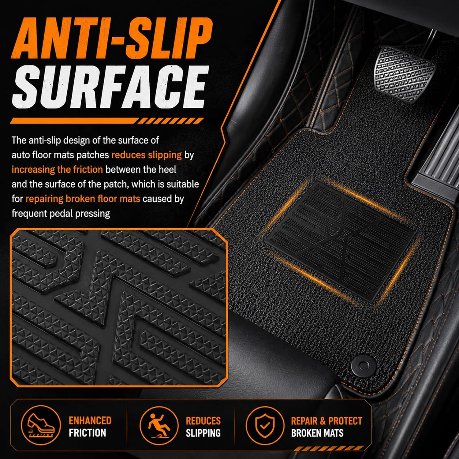 Car Floor Mats Carpet Patch Repair Kit,Essential Automotive Floor Mats Patch/Pedal Pad for Damaged Areas,Anti-Slip Floors Mat Car Carpet Repair Patches as Heel Scuff Plate with Screws