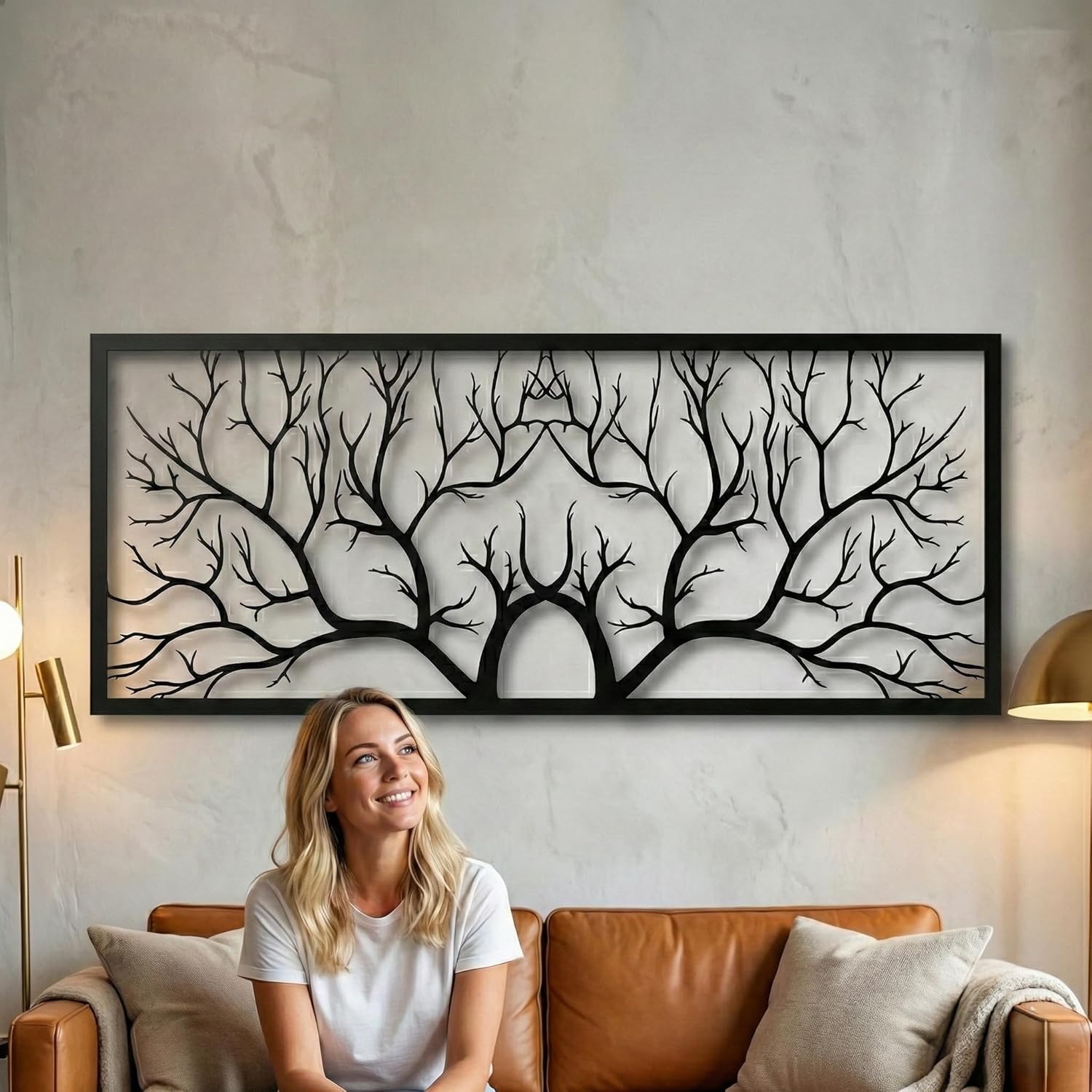 DEKADRON Metal Wall Decor, Metal Tree Wall Art, Metal Branch Wall Decoration, Home Living Room Wall Art (59" W x 21" H / 150x53cm)