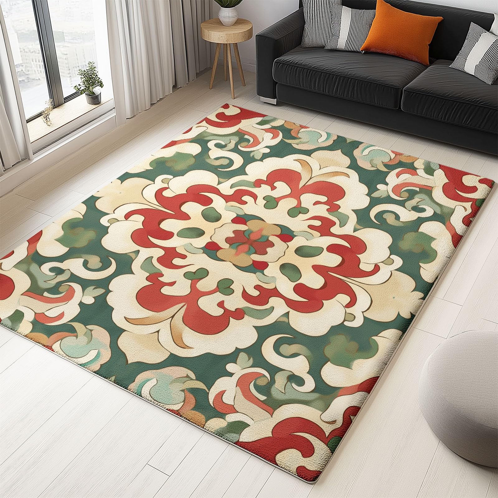 Générique Tapis Lavable en Machine 120 x 180 cm Chine Traditionnel Imprimé Tapis Poils Courts Anti-Poussière – Design Élégant et Antidérapant – Parfait pour Salon, Chambre et Couloir, Couleur