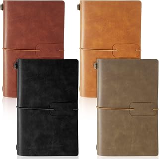 Epakh 4 Pack Vintage Travel Notebook, Refillable PU Leather Cover Lined Journal Notebooks, 80 Sheets/160 Pages, Diary Planner Note Book for Men Women, 4.72 x 7.87''(Black/brown/camel/coffee)