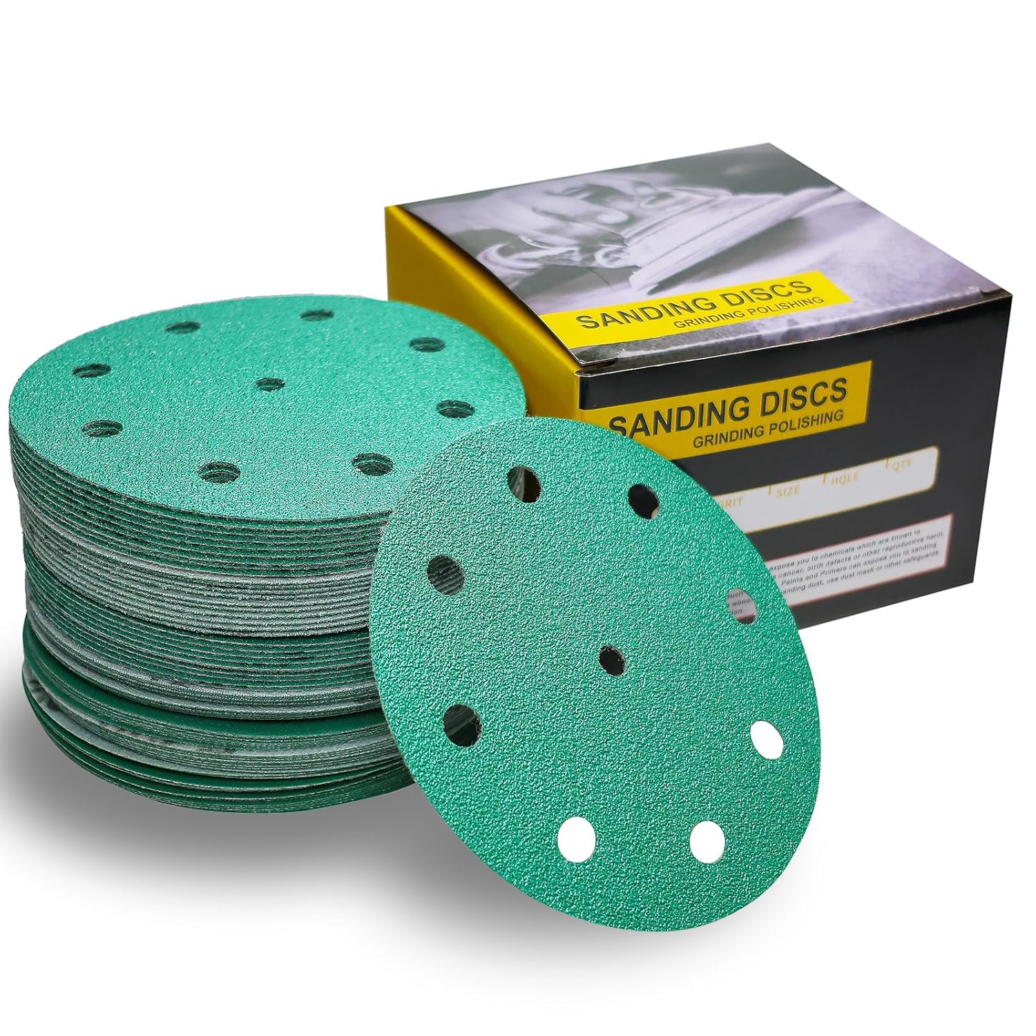 70 PCS 5-Inch 9-Hole Sanding Discs - 60/80/120/150/180/220/320 Grit - Heavy-Duty Hook & Loop Film Discs - Polyester Film Backed Sandpaper for 5" Random Orbital Sanders