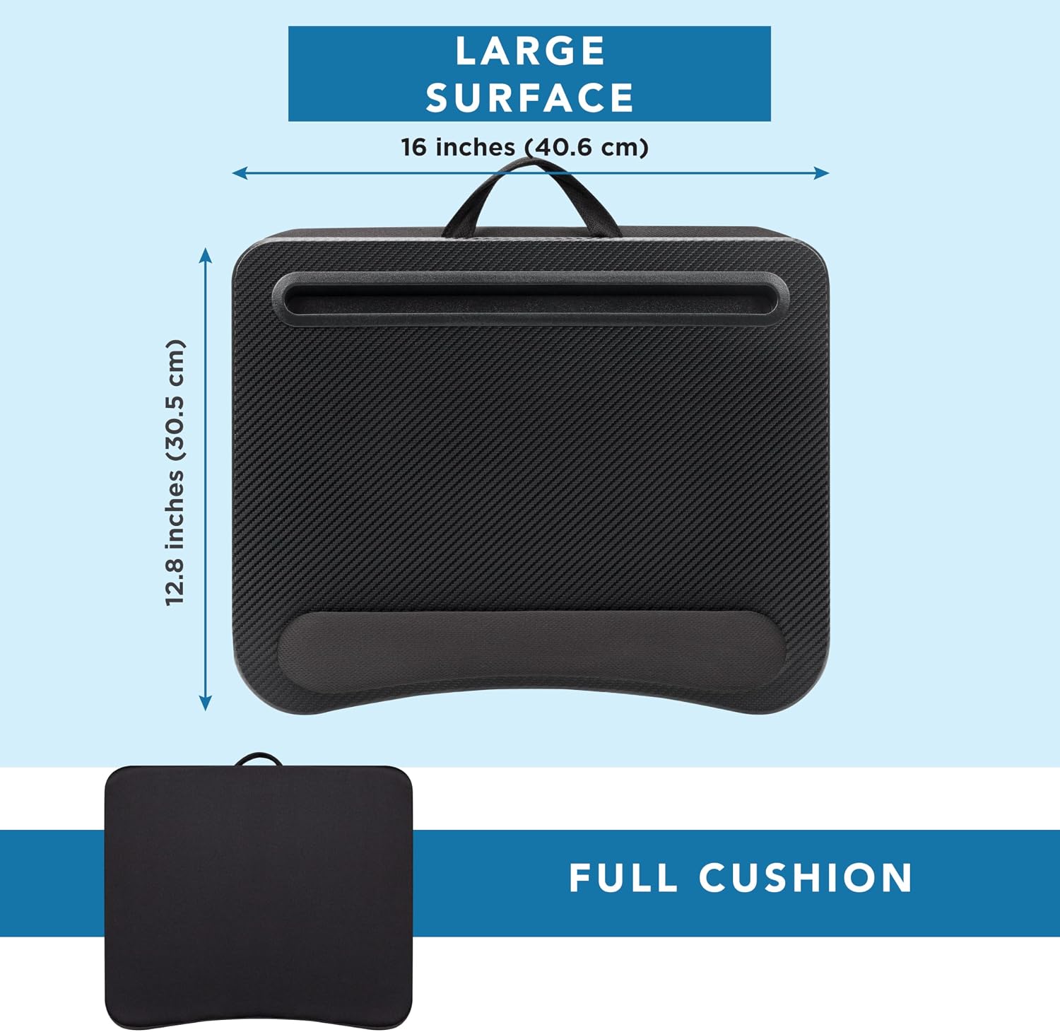 LAPGEAR Memory Foam Lap Desk with Wrist Rest and Media Slot - Medium - Black Carbon - Fits up to 15.6 Inch Laptops and Most Tablet Devices - Style No. 91338