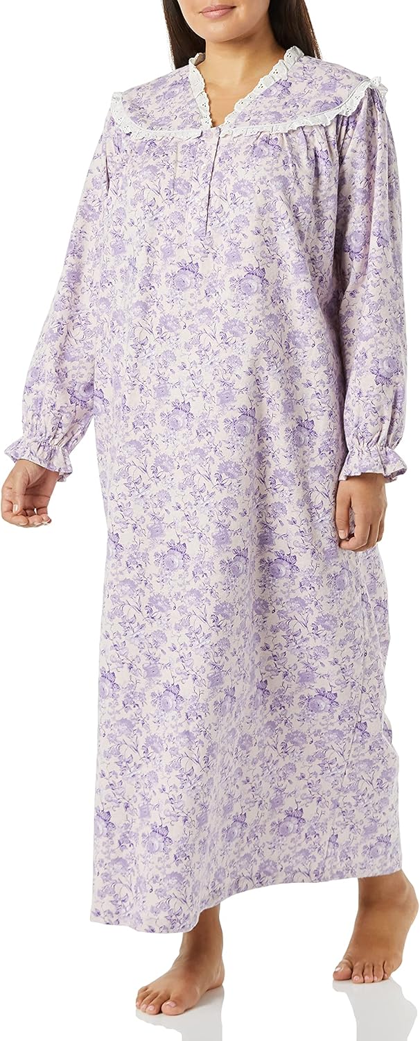 AmeriMark Women Full-Length Flannel Nightgown Pajamas – Lightweight Warm Cotton Night Gown for Sleeping – Long Sleeve PJs