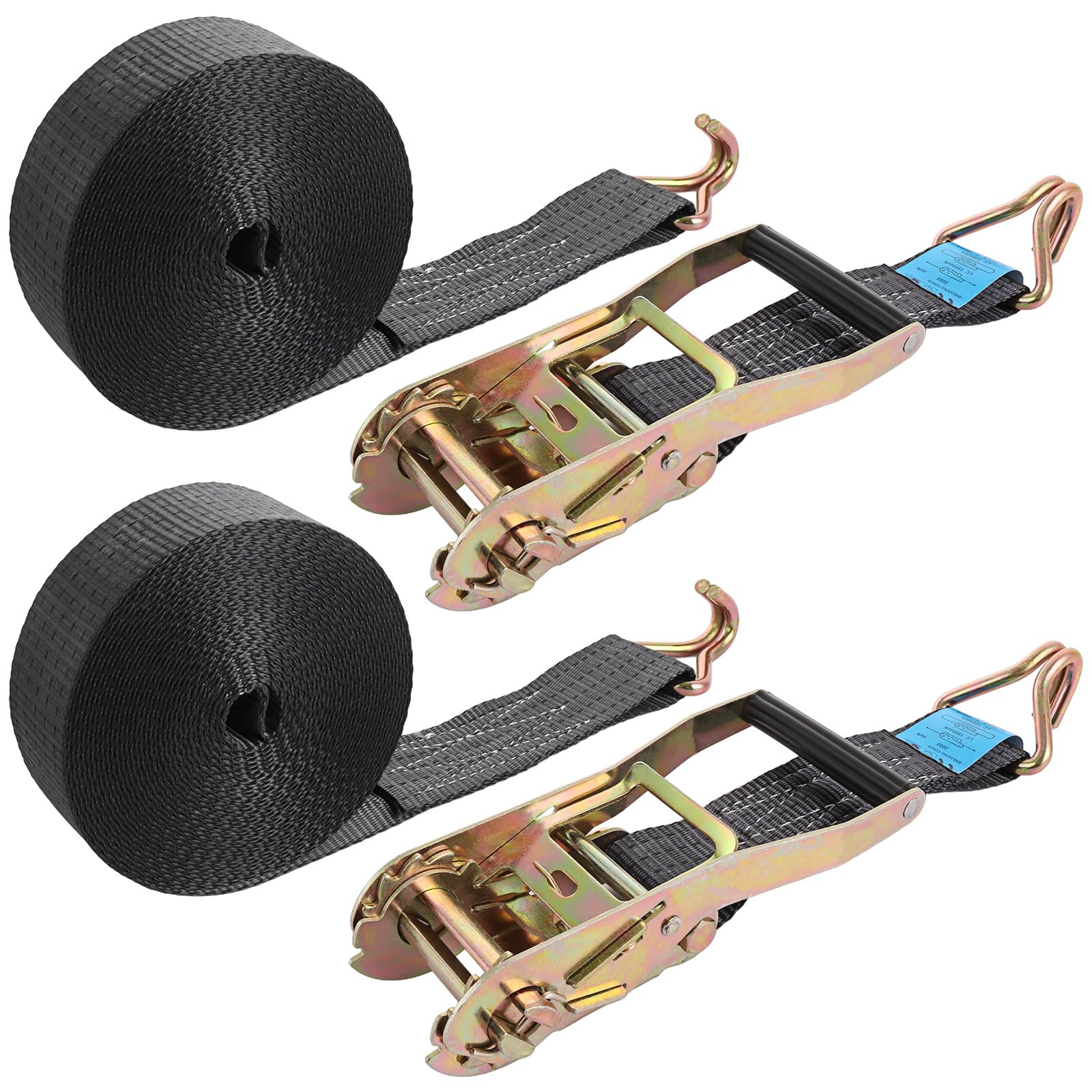 YOUNTHYE 2 Set Ratchet Straps Heavy Duty, 5cmx10m Ratchet Tie Down Straps with Metal J Hooks, 5000kg Break Strength