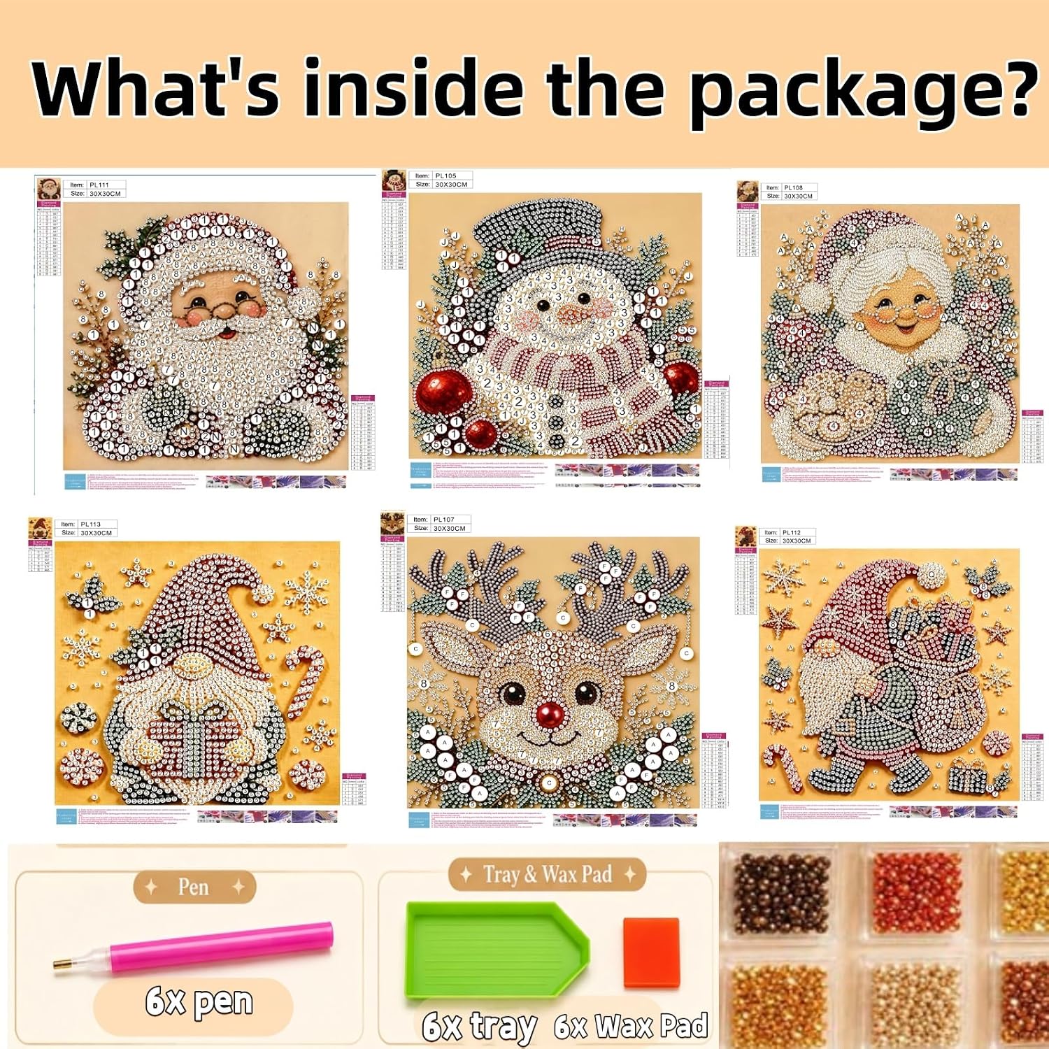 Christmas Diamond Painting Kit, 6 Pack Pearl Diamond Art Kits for Adults