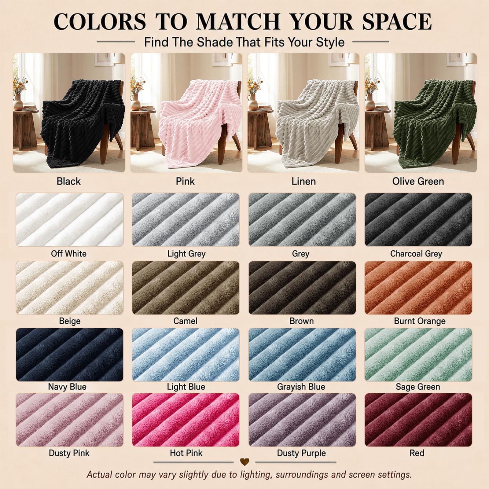 HIMEET Burnt Orange Throw Blanket for Couch, 300GSM Ribbed, 50 x 60 Inches view 8