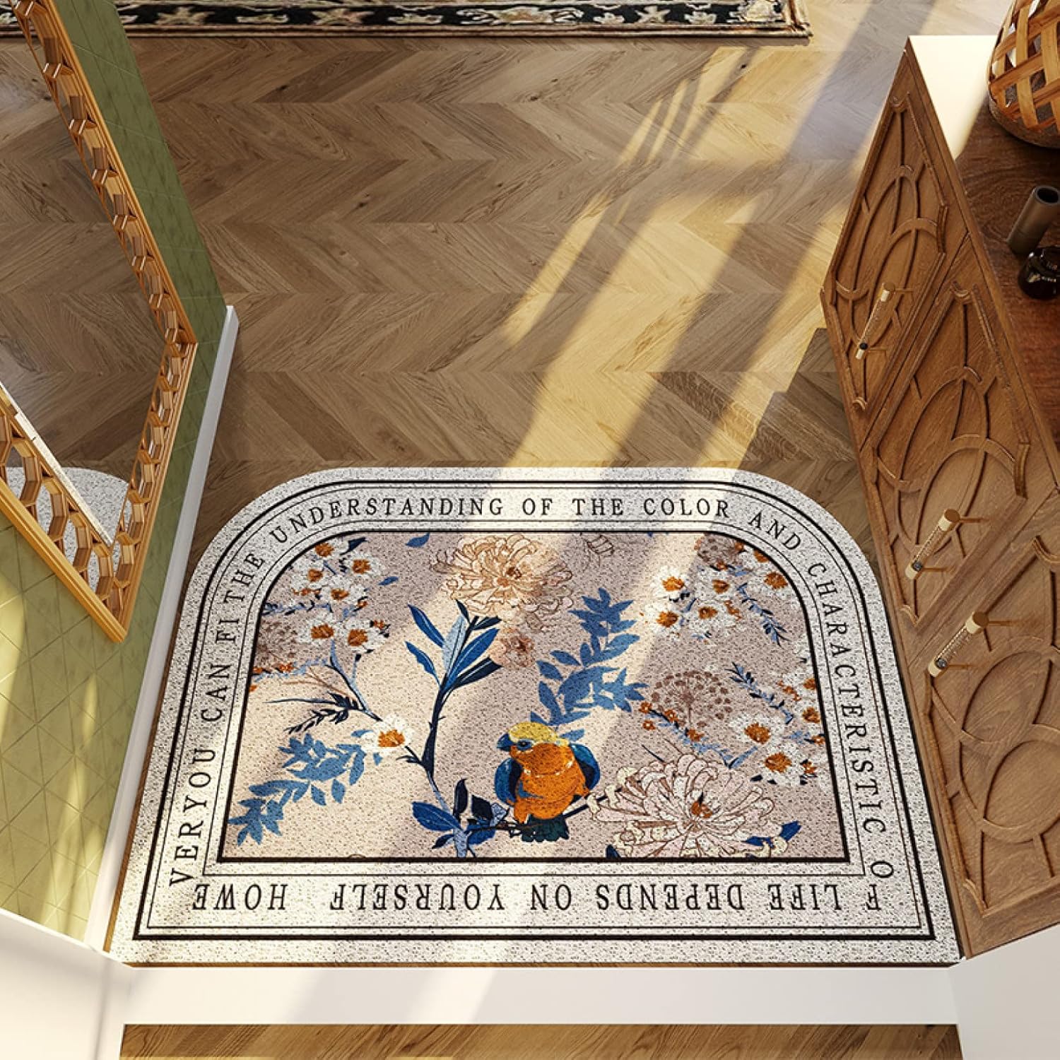 ラグ 玄関マット カラー 半円 おしゃれ 北欧風 エスニック ドアマット 室内 室外 洗える 滑り止め 薄型 45*75cm カーペ