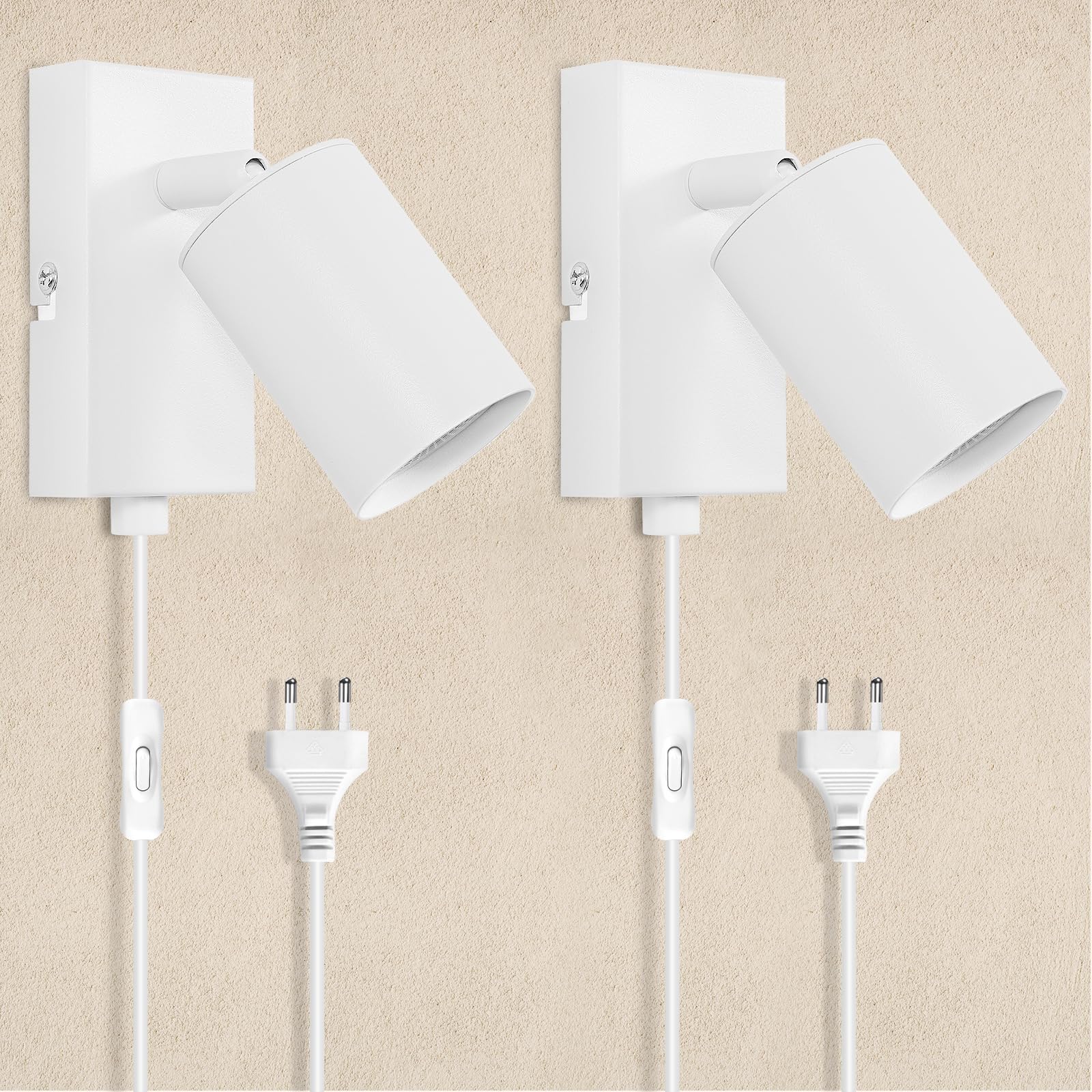 Kambo GU10 Aplique pared interior, Lámpara de pared ajustable 350° con interruptor, Lamparas de pared aleación aluminio para dormitorio, sala de estar, pasillo, mesita de noche, 2 piezas