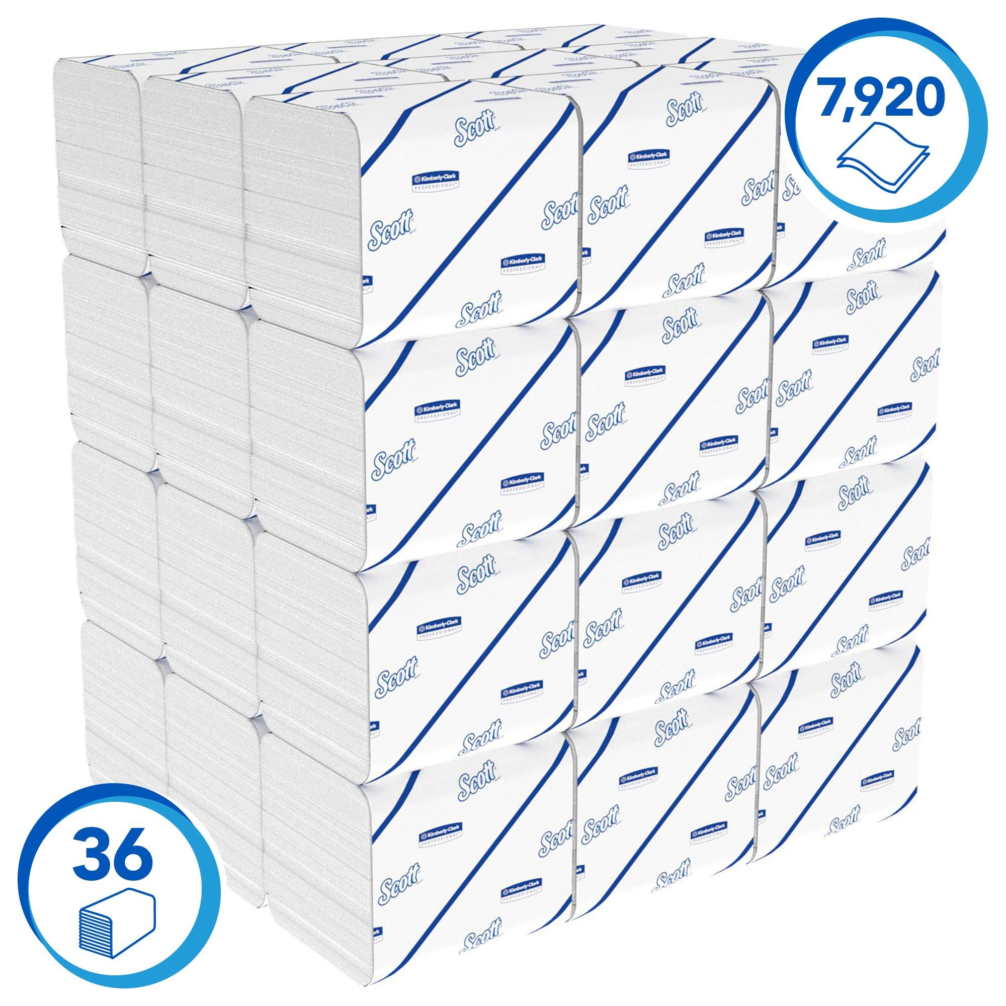 Scott Control Einzelblatt-Toilettenpapier 8509, 2-lagiges, FSC-zertifiziertes Toilettenpapier für eine umweltbewusste Hygiene, 36 Packungen x 220 (insg. 7.920 Blätter)