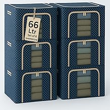 Clothes Storage Box with Steel Frame, Foldable Organizer for Saree, Dress, Almirah, Cupboard, Bedsheets