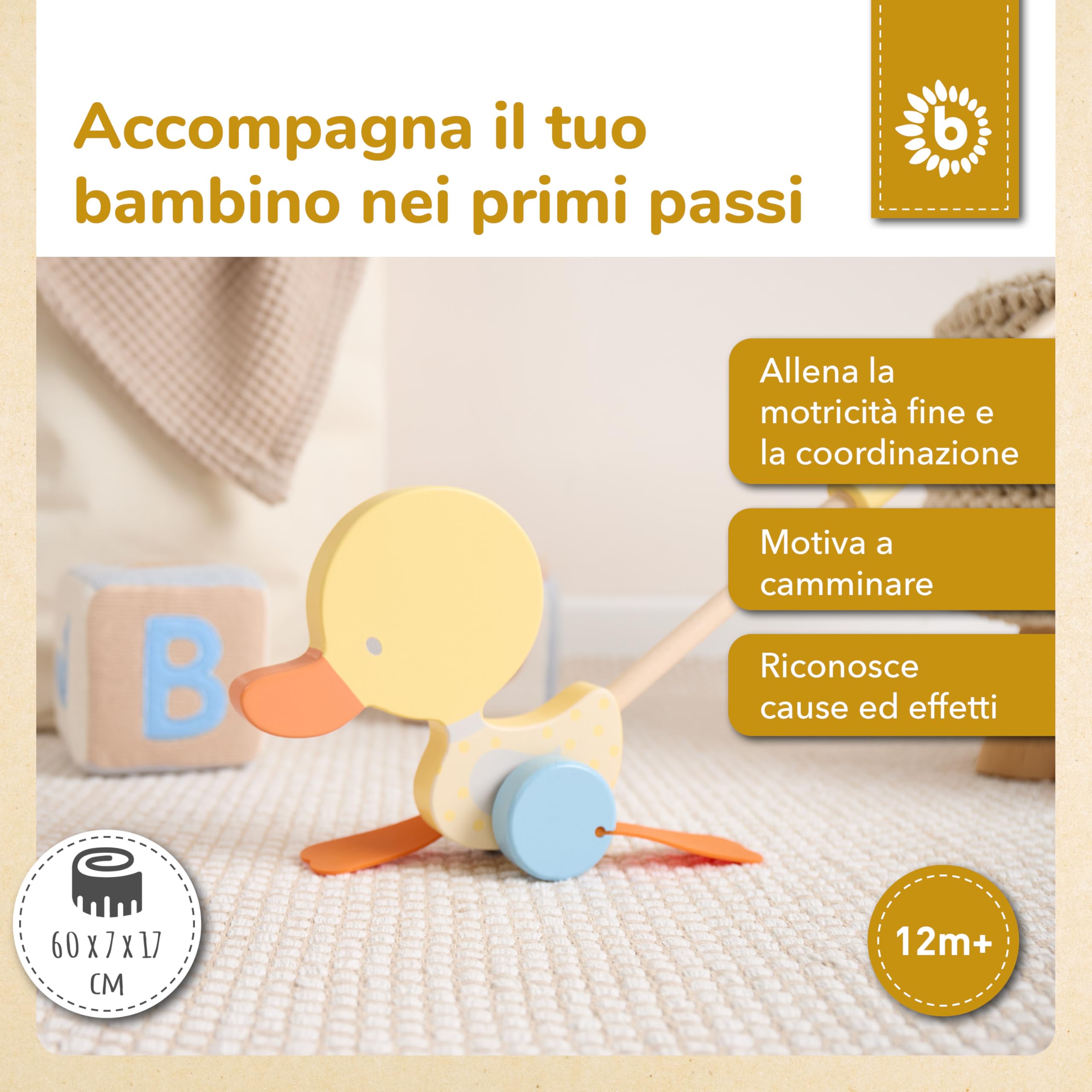 Bieco | Gioco trainabile | giochi in legno | cane trainabile giocattolo a forma di anatra | giochi divertenti per bambini | giochi trainabili wooden toys | giocattoli da spingi spingi